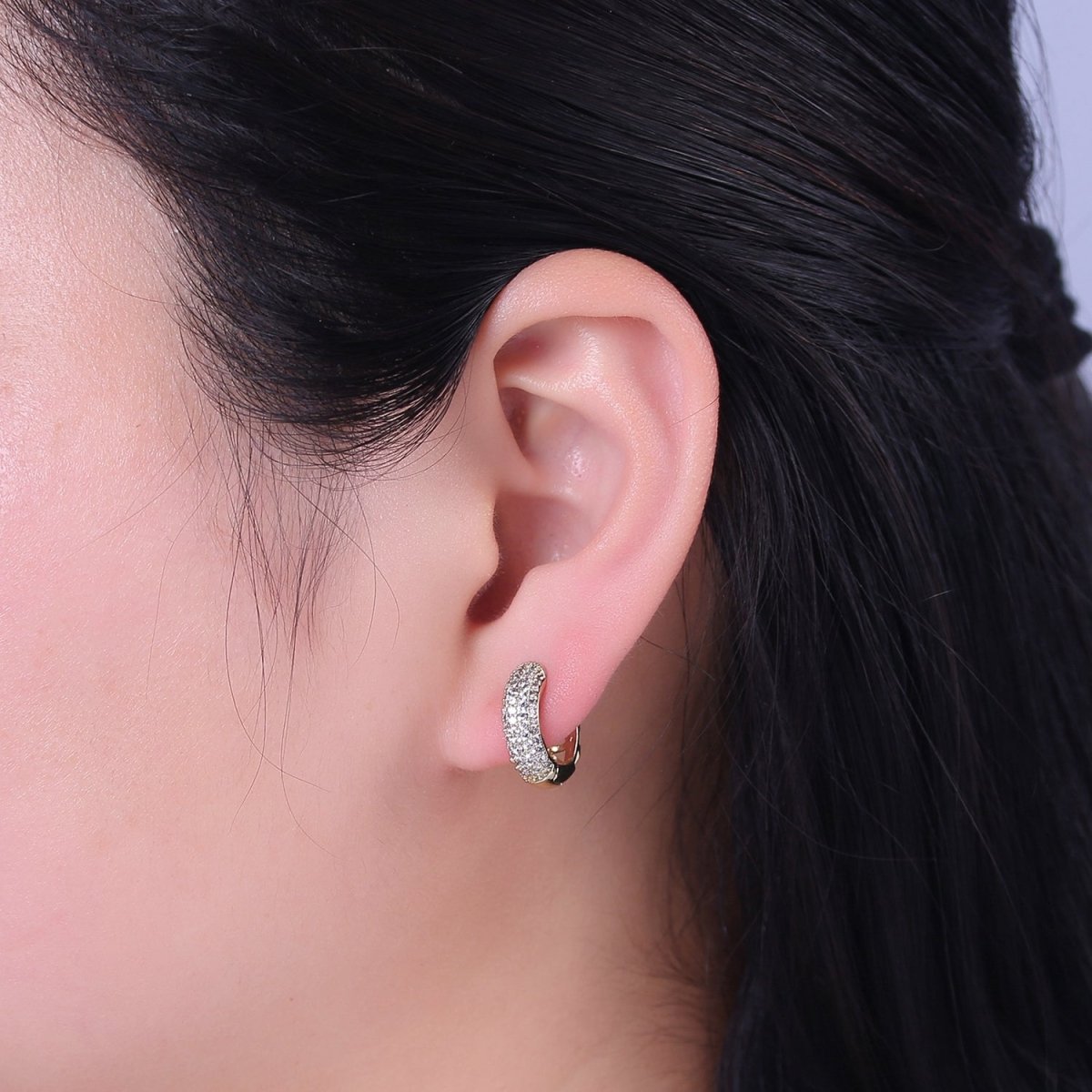 Thick CZ Huggies, Bold Diamond Earrings, 14K Gold Filled Huggie Chunky Pave Huggies V-157 - DLUXCA