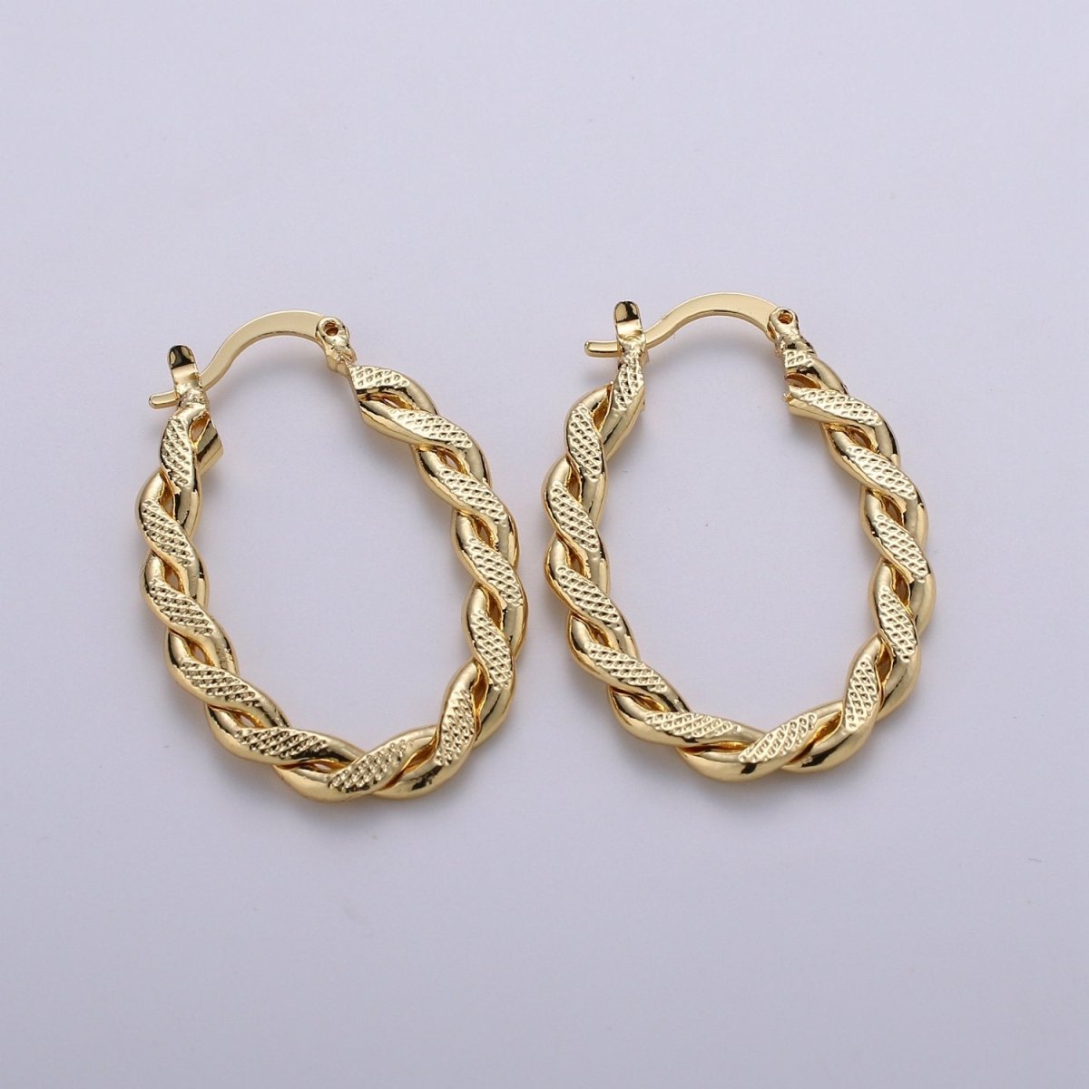 Thick Gold Oval Hoops Twisted Croissant Medium Trendy Hoop Earrings Gold Vermeil Earring Statement hoops fashion earrings for gift Q-236 - DLUXCA