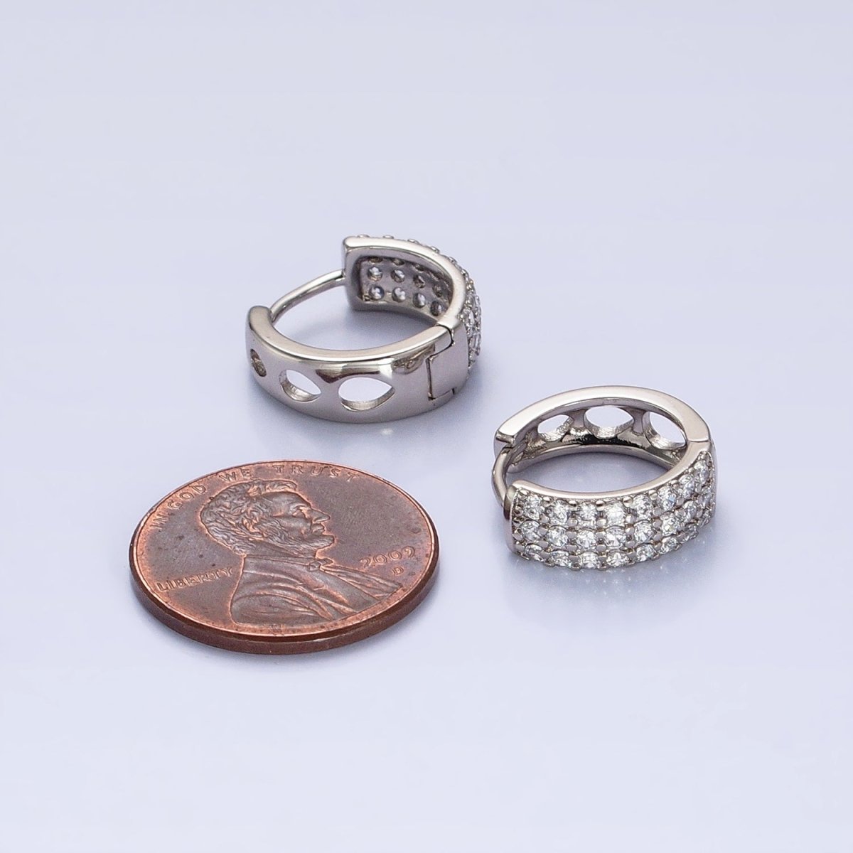 Thick Pave CZ Huggie Hoops in Silver, Chunky CZ Diamond Hoops AB783 - DLUXCA