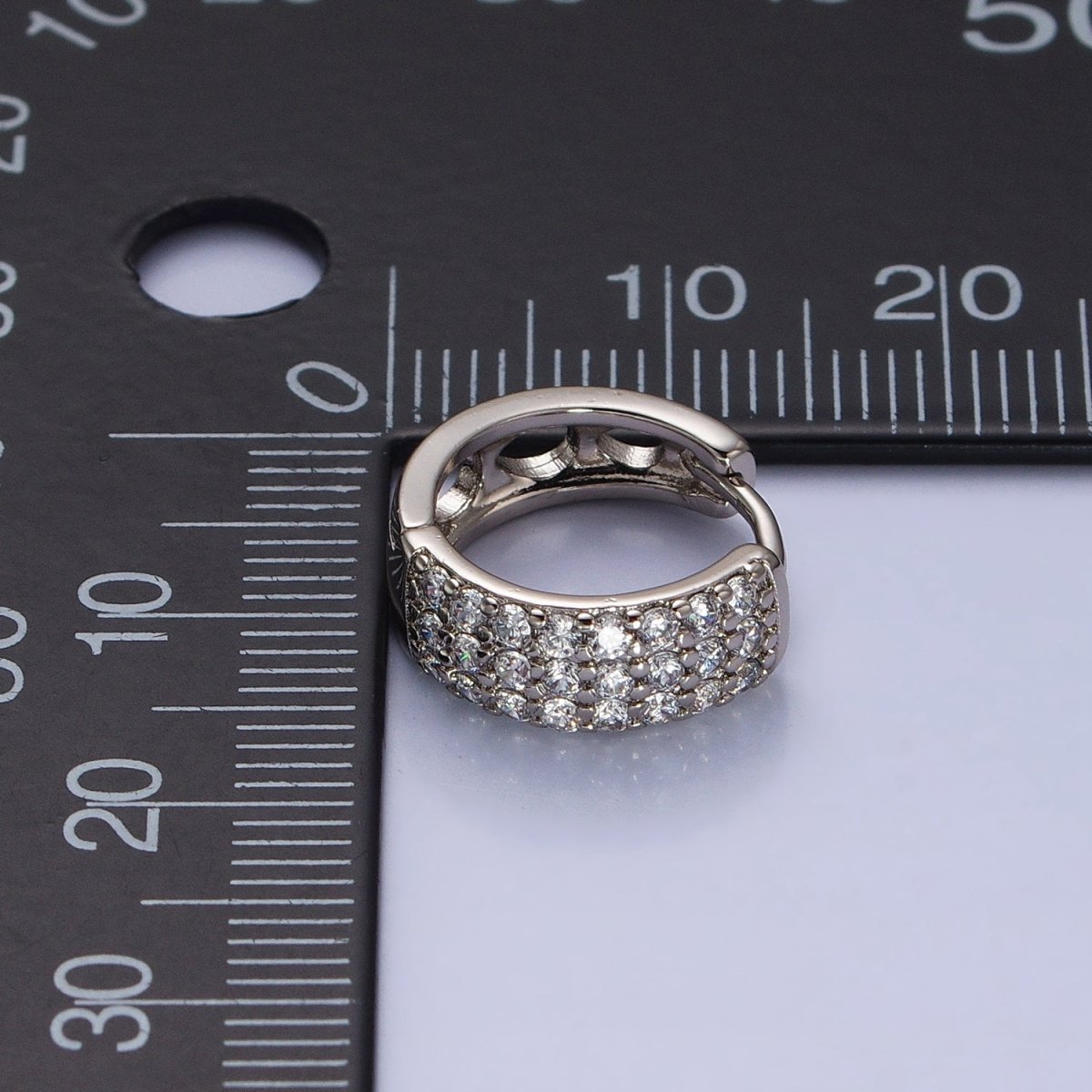 Thick Pave CZ Huggie Hoops in Silver, Chunky CZ Diamond Hoops AB783 - DLUXCA