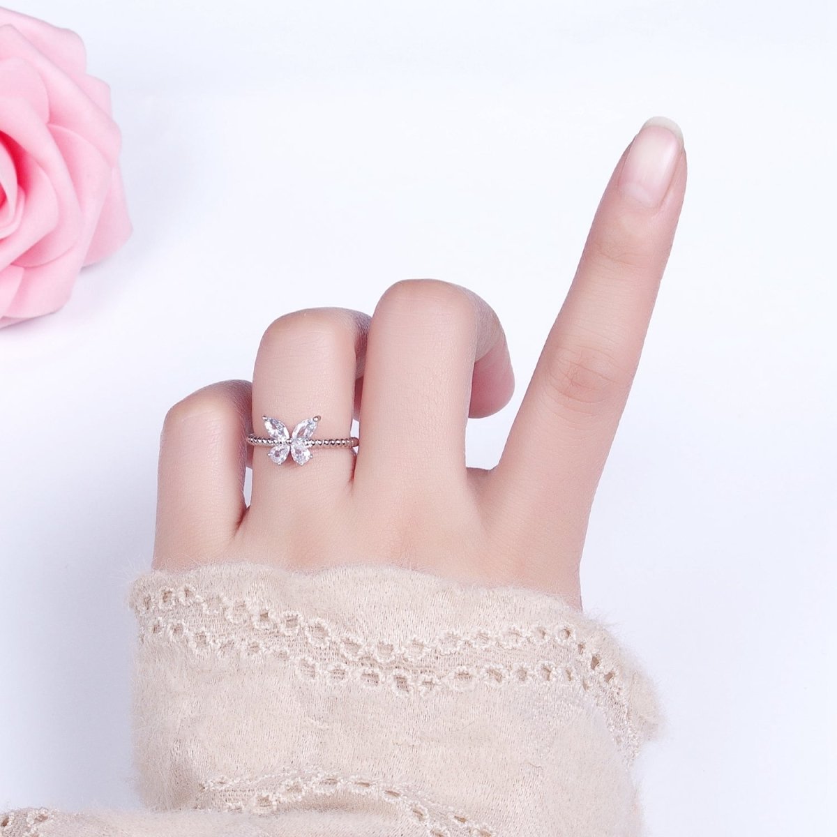 Thin Butterfly Ring CZ Mariposa Ring Open Adjustable Ring Rope Band O-1817 O-1818 - DLUXCA