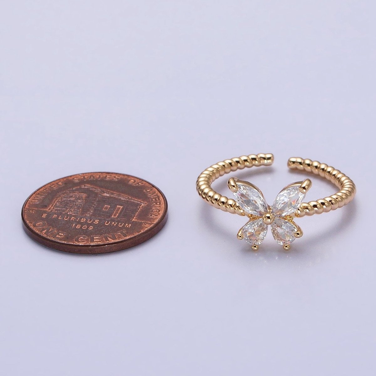 Thin Butterfly Ring CZ Mariposa Ring Open Adjustable Ring Rope Band O-1817 O-1818 - DLUXCA