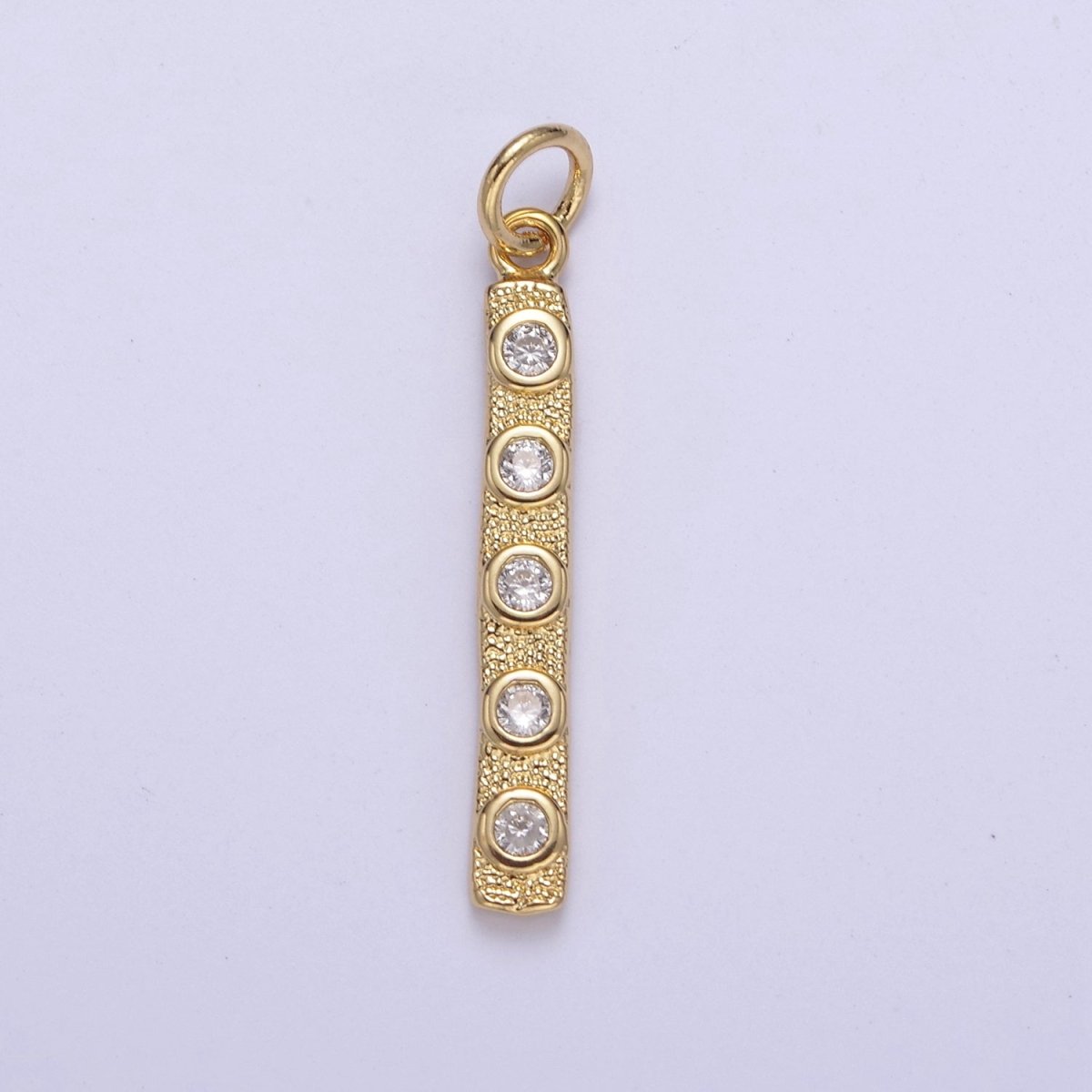 Thin Cubic Zirconia Stick Bar Cubic Zirconia Charms, Clear, Pink, Green CZ Bar Pendant, Gold Filled over Brass C-309 - DLUXCA