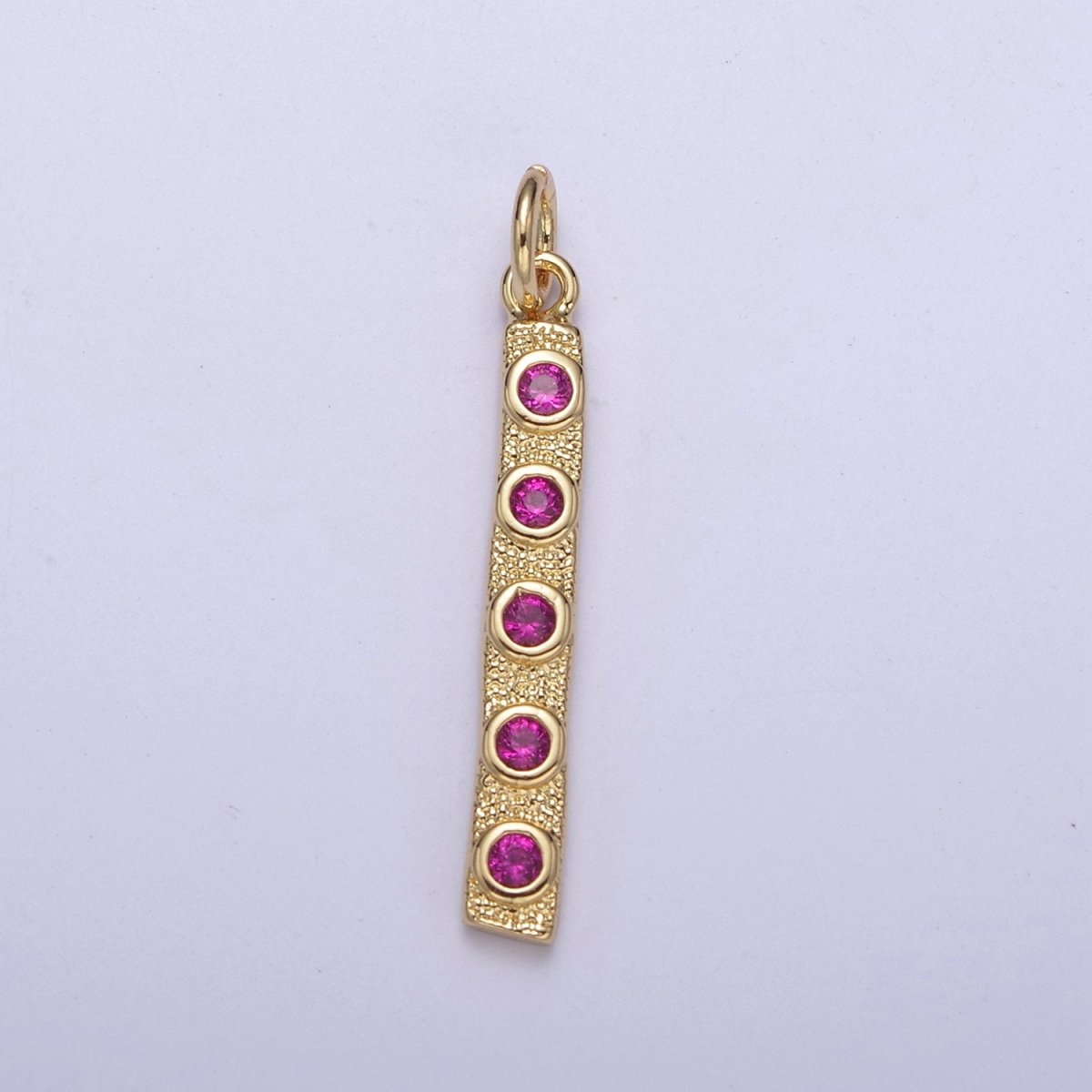 Thin Cubic Zirconia Stick Bar Cubic Zirconia Charms, Clear, Pink, Green CZ Bar Pendant, Gold Filled over Brass C-309 - DLUXCA