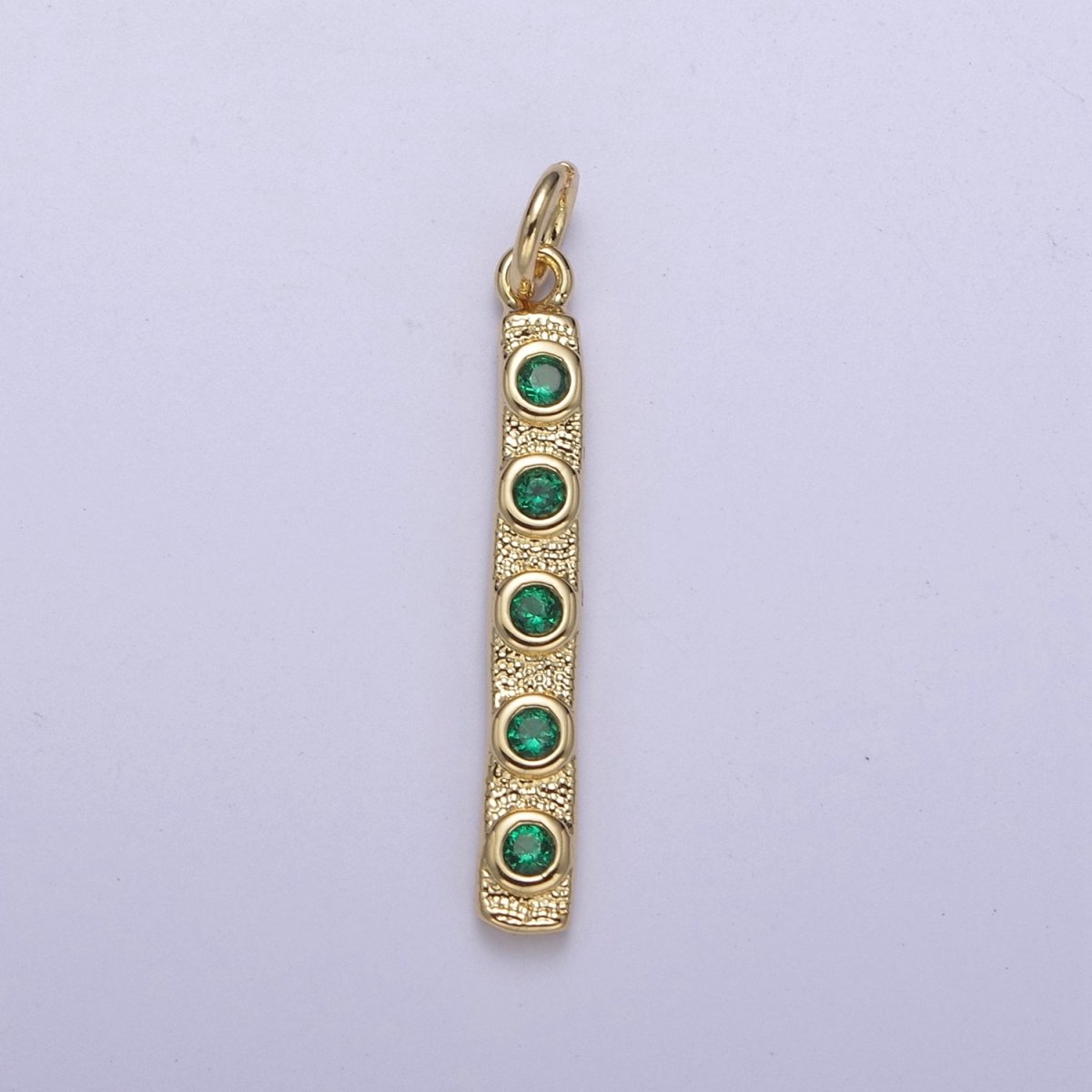 Thin Cubic Zirconia Stick Bar Cubic Zirconia Charms, Clear, Pink, Green CZ Bar Pendant, Gold Filled over Brass C-309 - DLUXCA