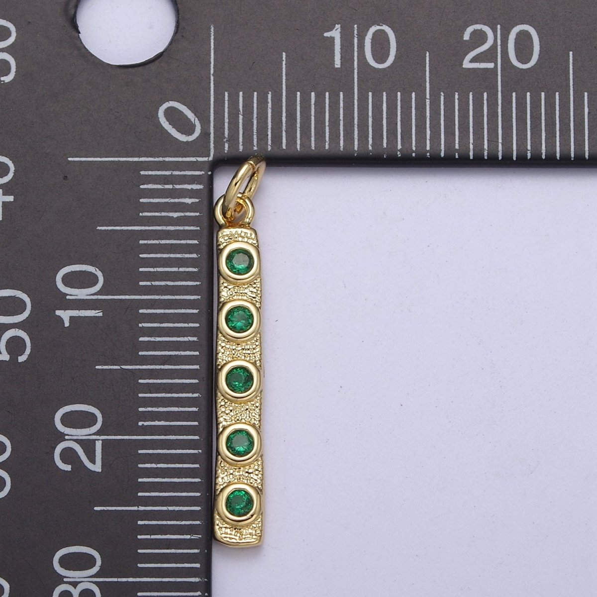 Thin Cubic Zirconia Stick Bar Cubic Zirconia Charms, Clear, Pink, Green CZ Bar Pendant, Gold Filled over Brass C-309 - DLUXCA