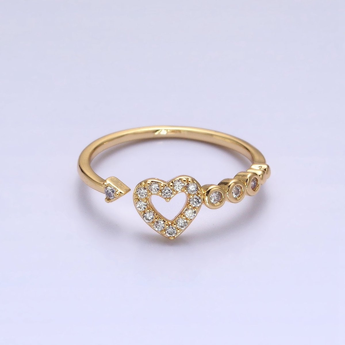 Thin Gold Heart Ring with Micro Pave CZ Stone Minimalist Jewelry O-1811 O-1812 - DLUXCA