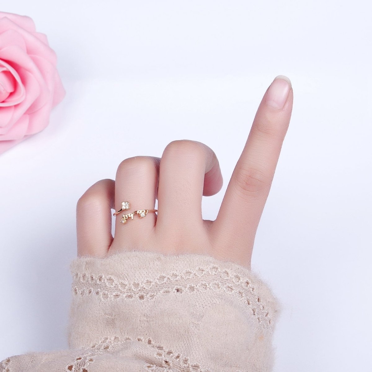 Thin Gold Plated Ring Wrap Flower CZ Stone Ring for Minimalist Jewelry O-1807 O-1808 - DLUXCA