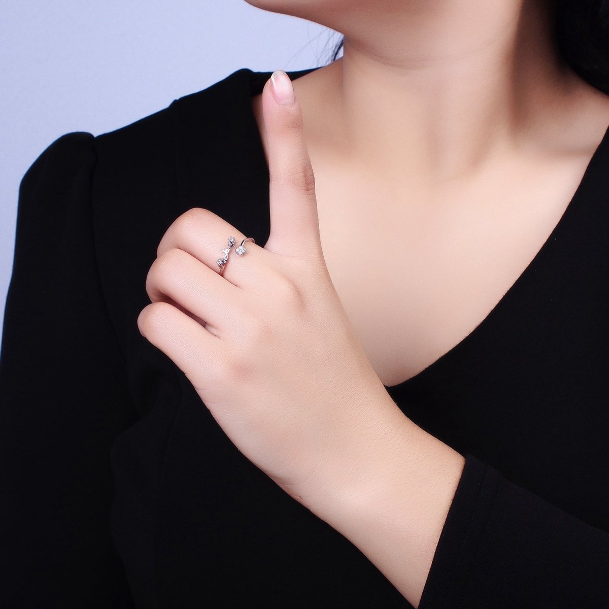 Thin Gold Plated Ring Wrap Flower CZ Stone Ring for Minimalist Jewelry O-1807 O-1808 - DLUXCA