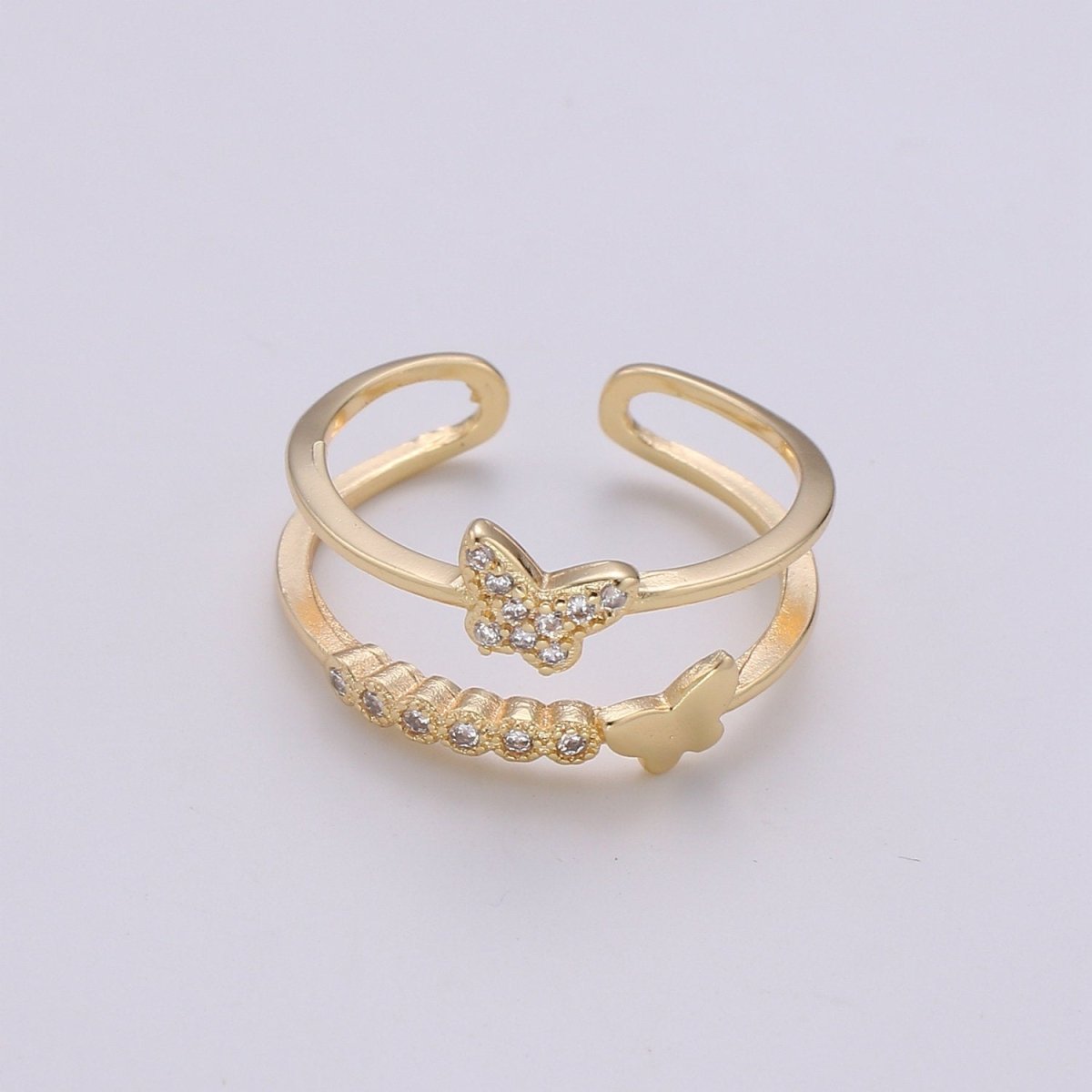 Thin gold Vermeil double band ring - Dainty Butterfly Ring Stacking ring - wrap ring for Christmas Gift idea R-149 - DLUXCA