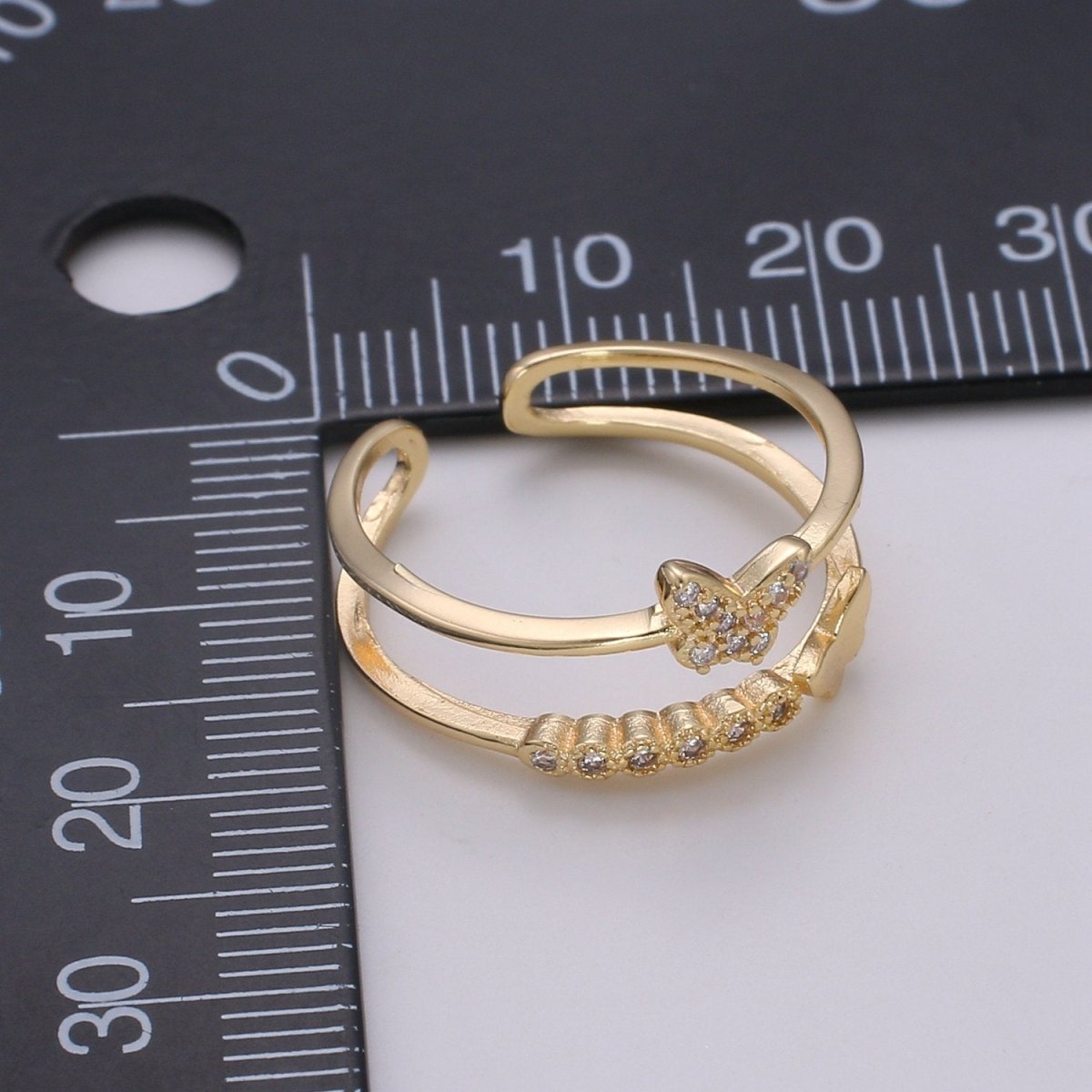 Thin gold Vermeil double band ring - Dainty Butterfly Ring Stacking ring - wrap ring for Christmas Gift idea R-149 - DLUXCA