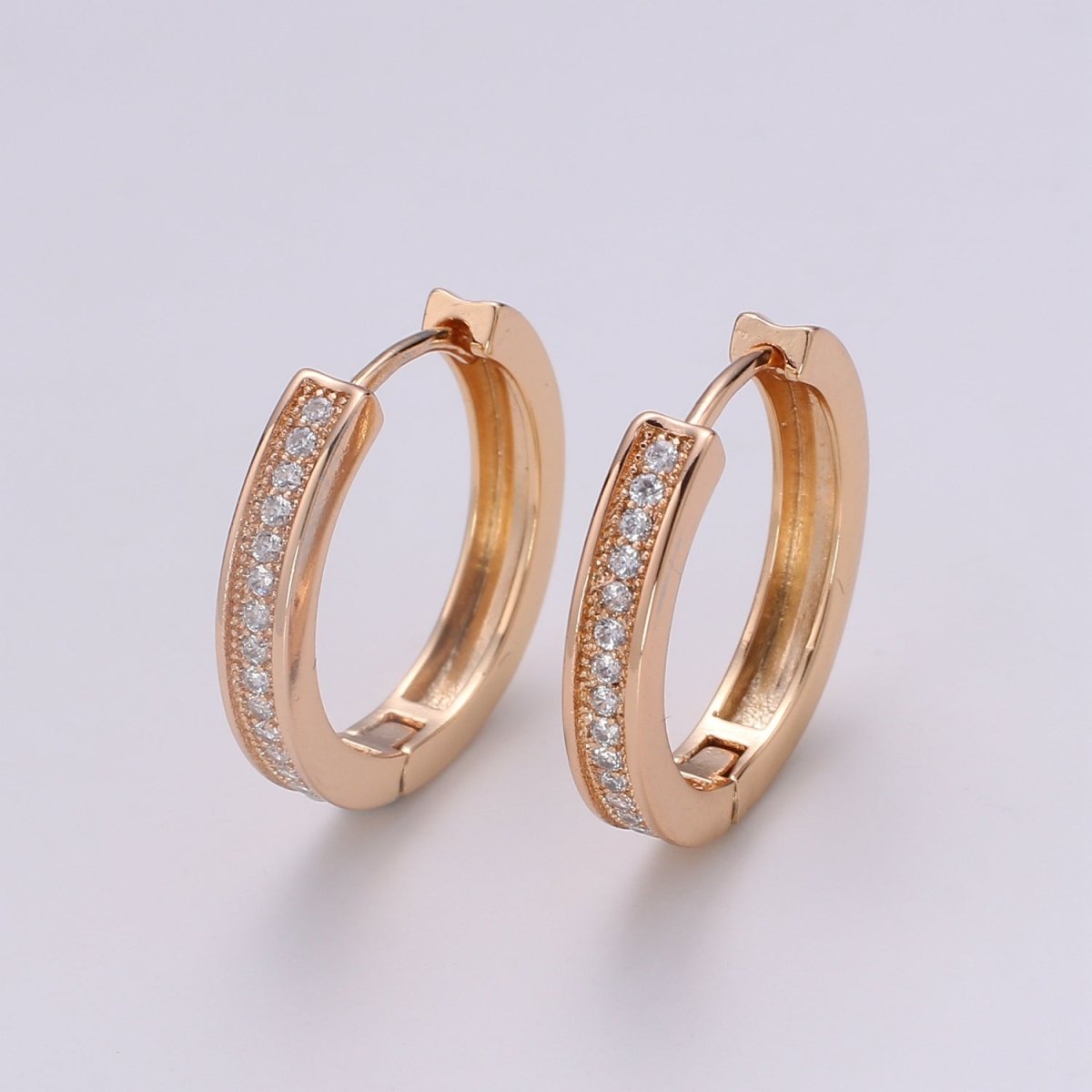 Thin Mini Ear Huggies - Rose Gold CZ Hoops | Micro Pave Huggies | Small Hoops | Dainty Huggies Hoop Earrings | Cartilage Hoops | Helix Hoops Q-309 - DLUXCA