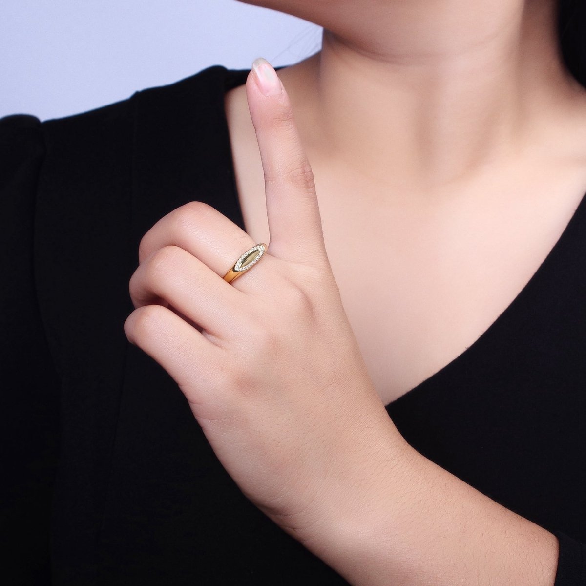 Thin Signet Ring Micro Pave Gold Signet Ring for Minimalist Jewelry O-1982 - DLUXCA