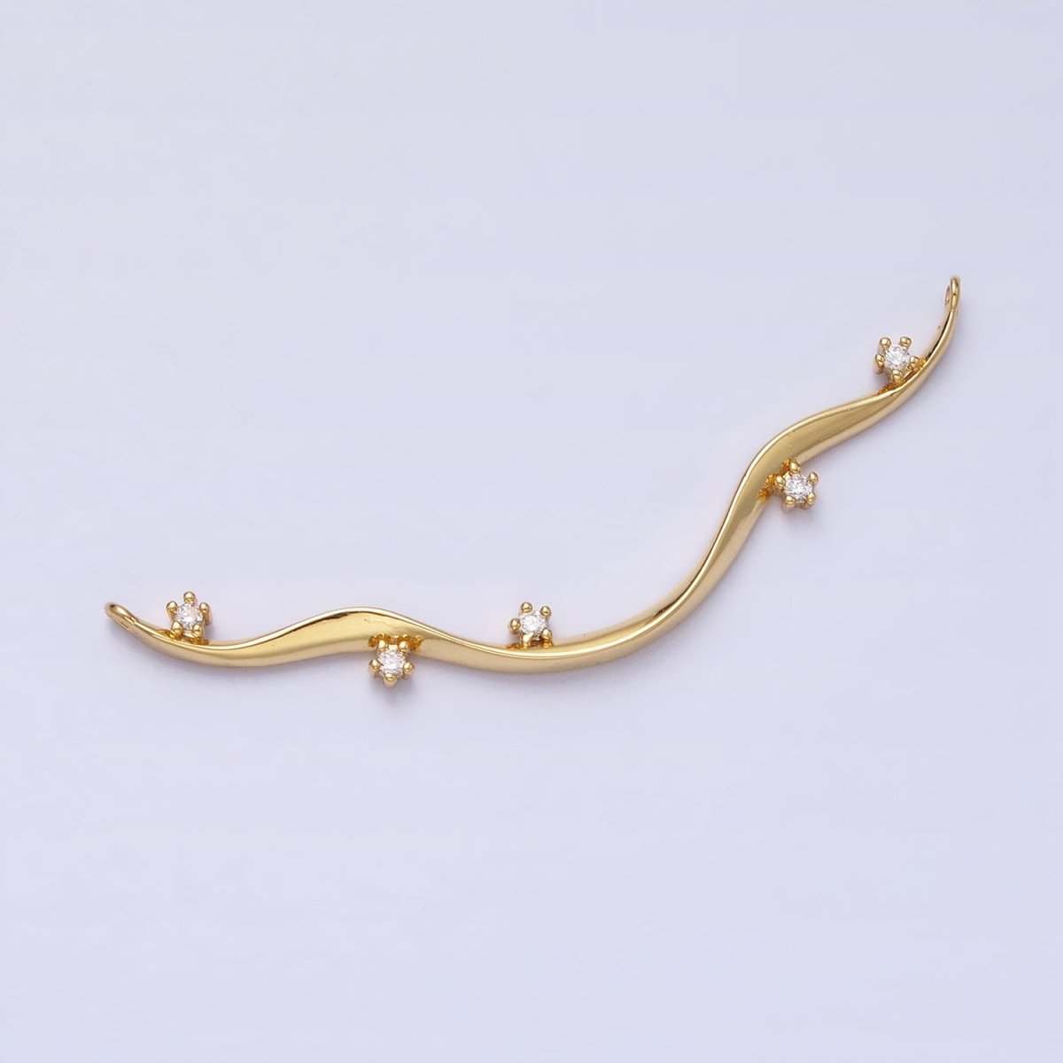 Thin Wavy Vine Gold Charm Connector for Necklace Component with Cz Stone for Minimalist Jewelry AA908 AA909 - DLUXCA