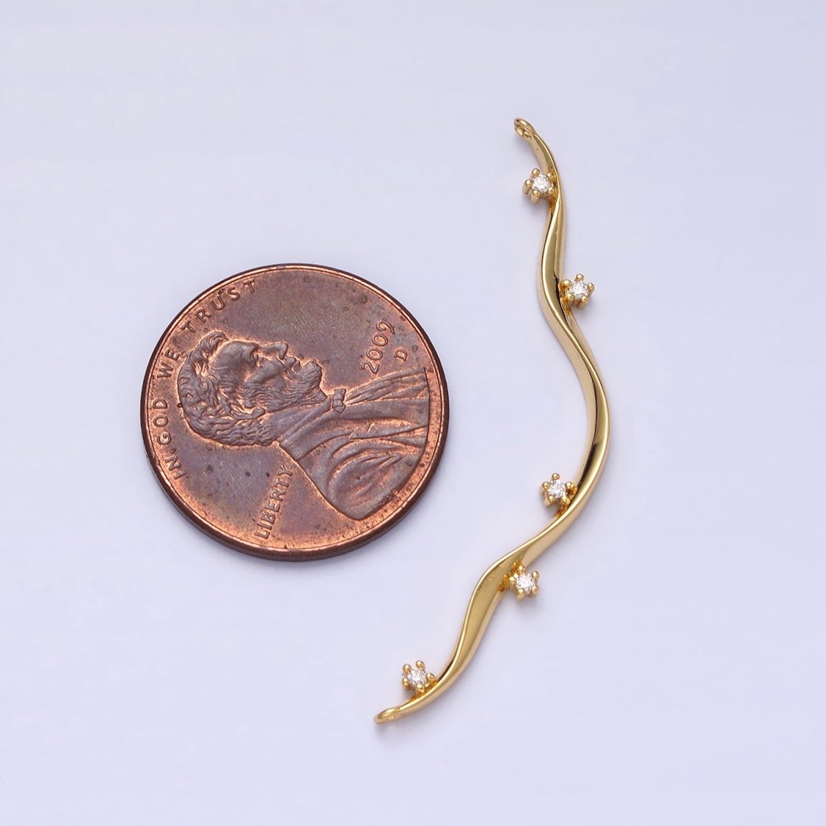 Thin Wavy Vine Gold Charm Connector for Necklace Component with Cz Stone for Minimalist Jewelry AA908 AA909 - DLUXCA