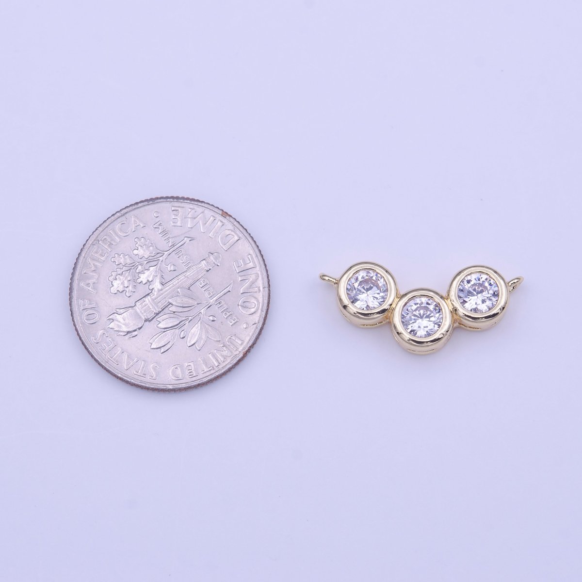 Three Bubble Round Clear CZ Gold Link Connector | Y-648 - DLUXCA