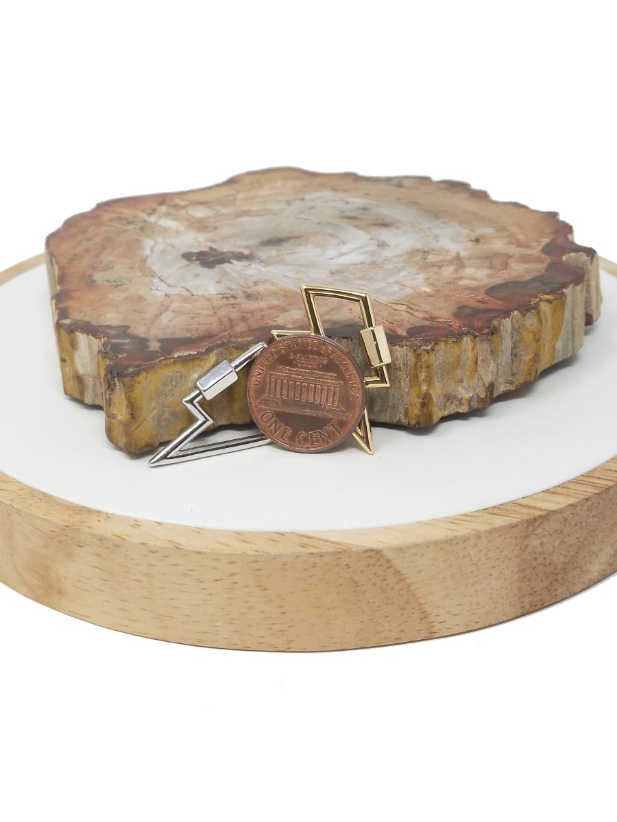 Thunder Lock in Gold Filled - White Gold Filled Lightning Bolt Clasps with Screw On Mechanism Carabiner Clasps 30mmX17mm K-264 - DLUXCA