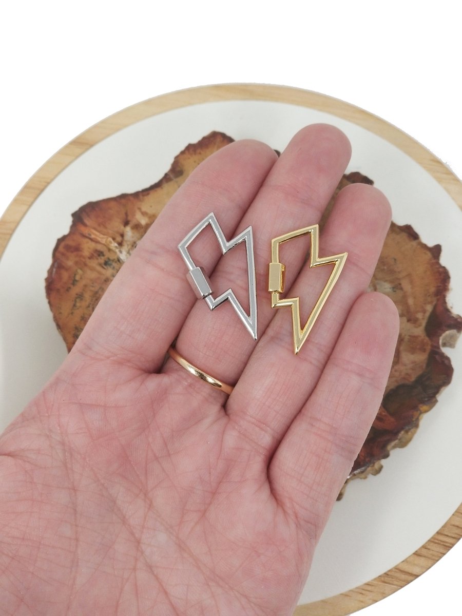 Thunder Lock in Gold Filled - White Gold Filled Lightning Bolt Clasps with Screw On Mechanism Carabiner Clasps 30mmX17mm K-264 - DLUXCA