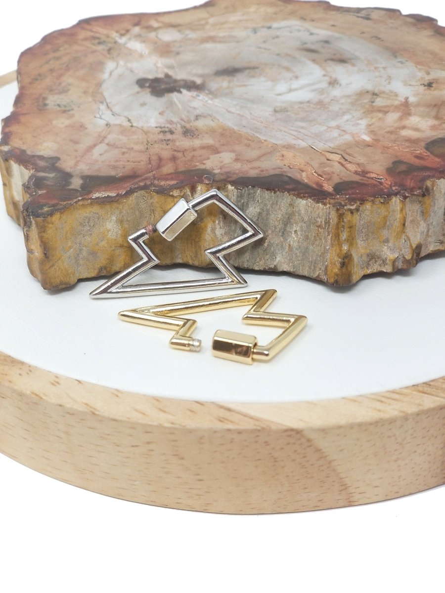 Thunder Lock in Gold Filled - White Gold Filled Lightning Bolt Clasps with Screw On Mechanism Carabiner Clasps 30mmX17mm K-264 - DLUXCA