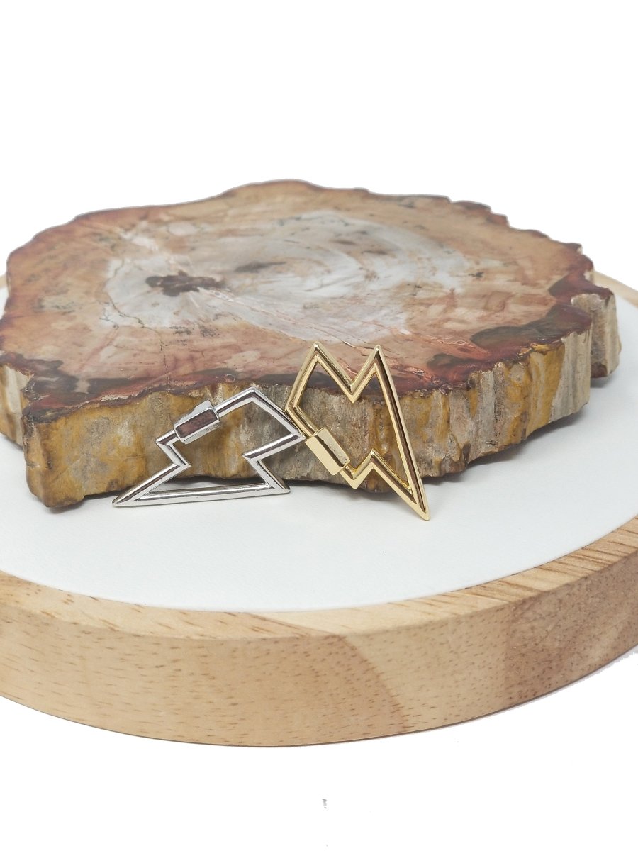 Thunder Lock in Gold Filled - White Gold Filled Lightning Bolt Clasps with Screw On Mechanism Carabiner Clasps 30mmX17mm K-264 - DLUXCA