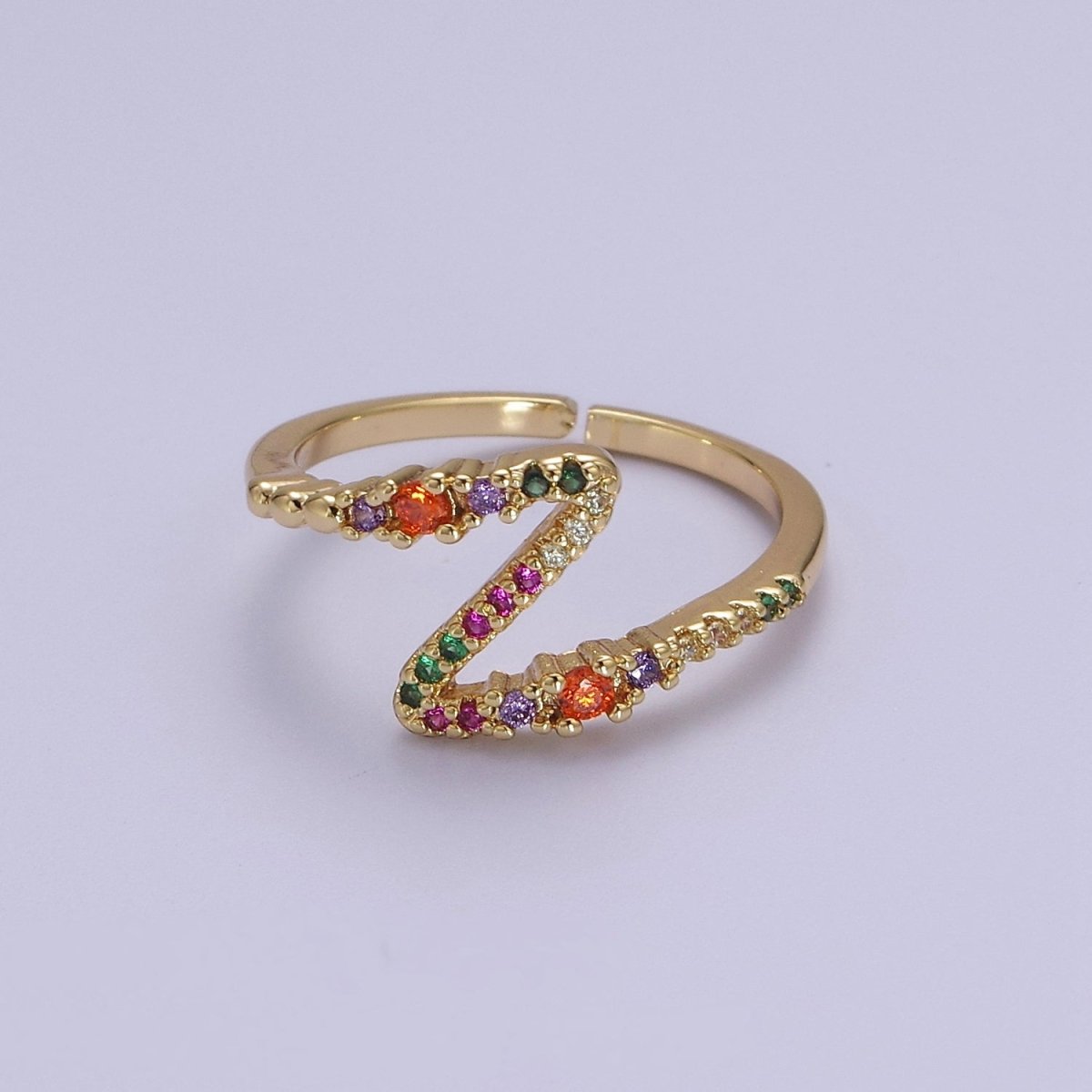 Thunderbolt Ring, Lightning Bolt Ring Cubic Colorful Cubic Zirconia Ring, Nature Inspired Ring, Unique Thunder Lightning Ring S-540 - DLUXCA