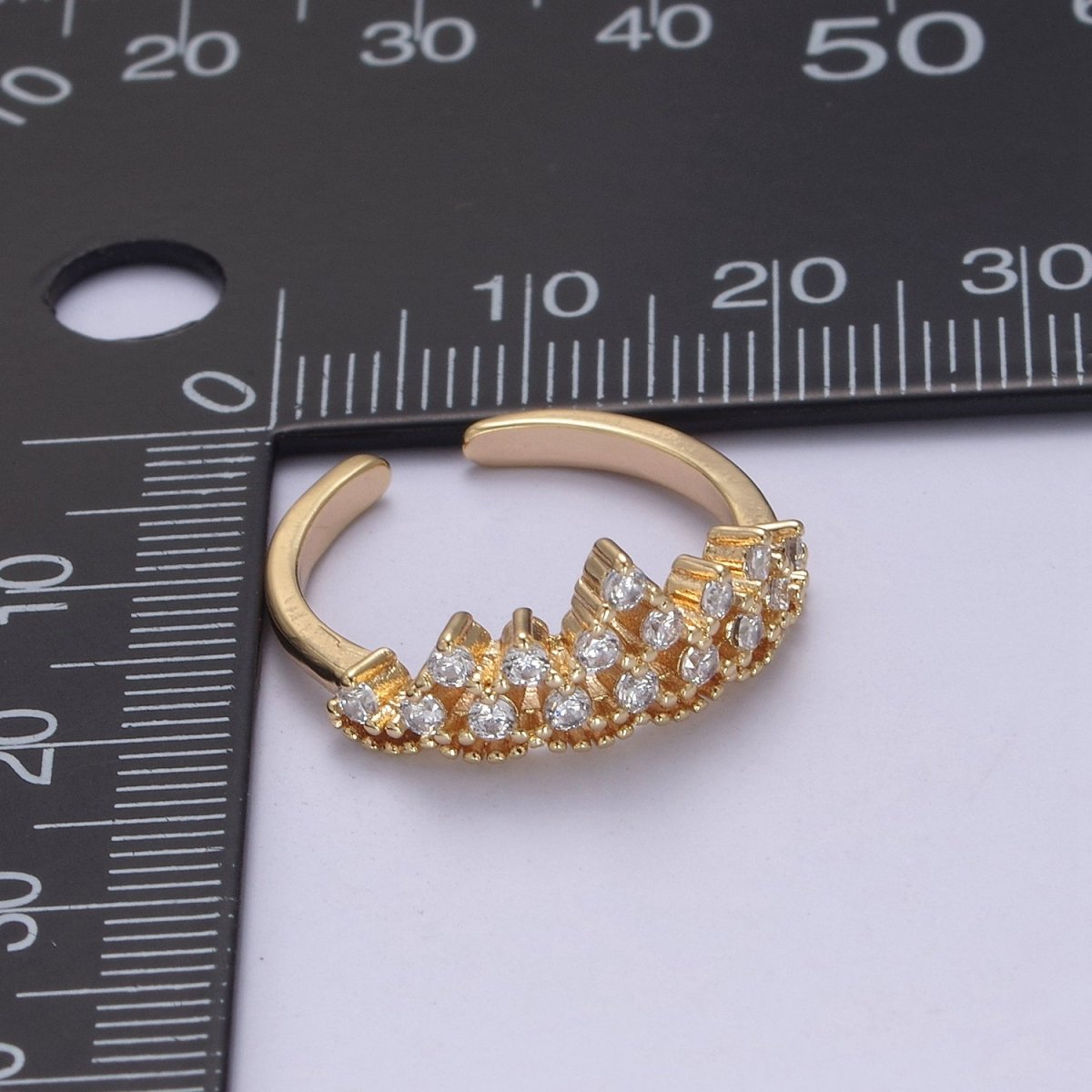 Tiara Crown Crystal Cubic Zirconia CZ Adjustable Ring, 16K Gold Filled Statement Jewelry U-347 - DLUXCA