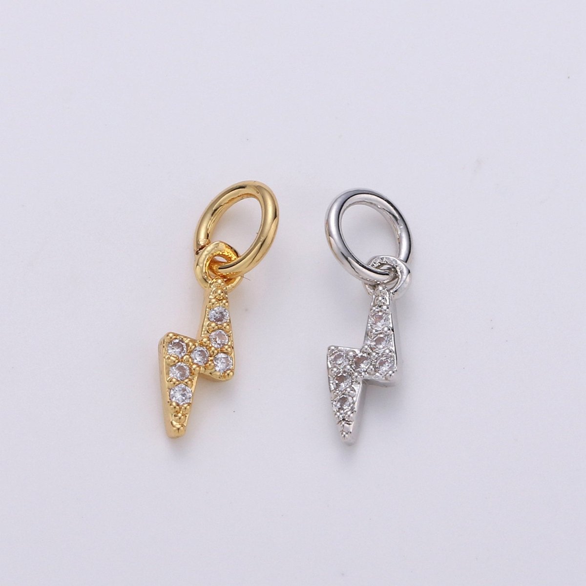 Tiny 14K Gold Fill Charm Lightning Bolt CZ Charm Micro Pave charm Thunder Bolt Charm Silver Bolt Charm for Bracelet Earring Necklace Charm D105 D106 - DLUXCA