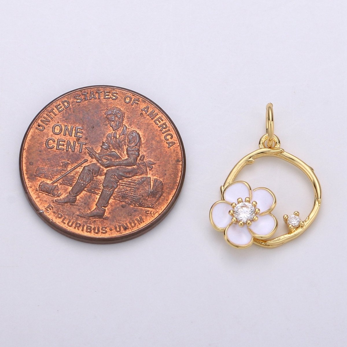 Tiny 14k Gold Filled White Flower Charm Clover Charm, CZ Gold Charm, Dainty Minimalist Jewelry Supply E-581 - DLUXCA
