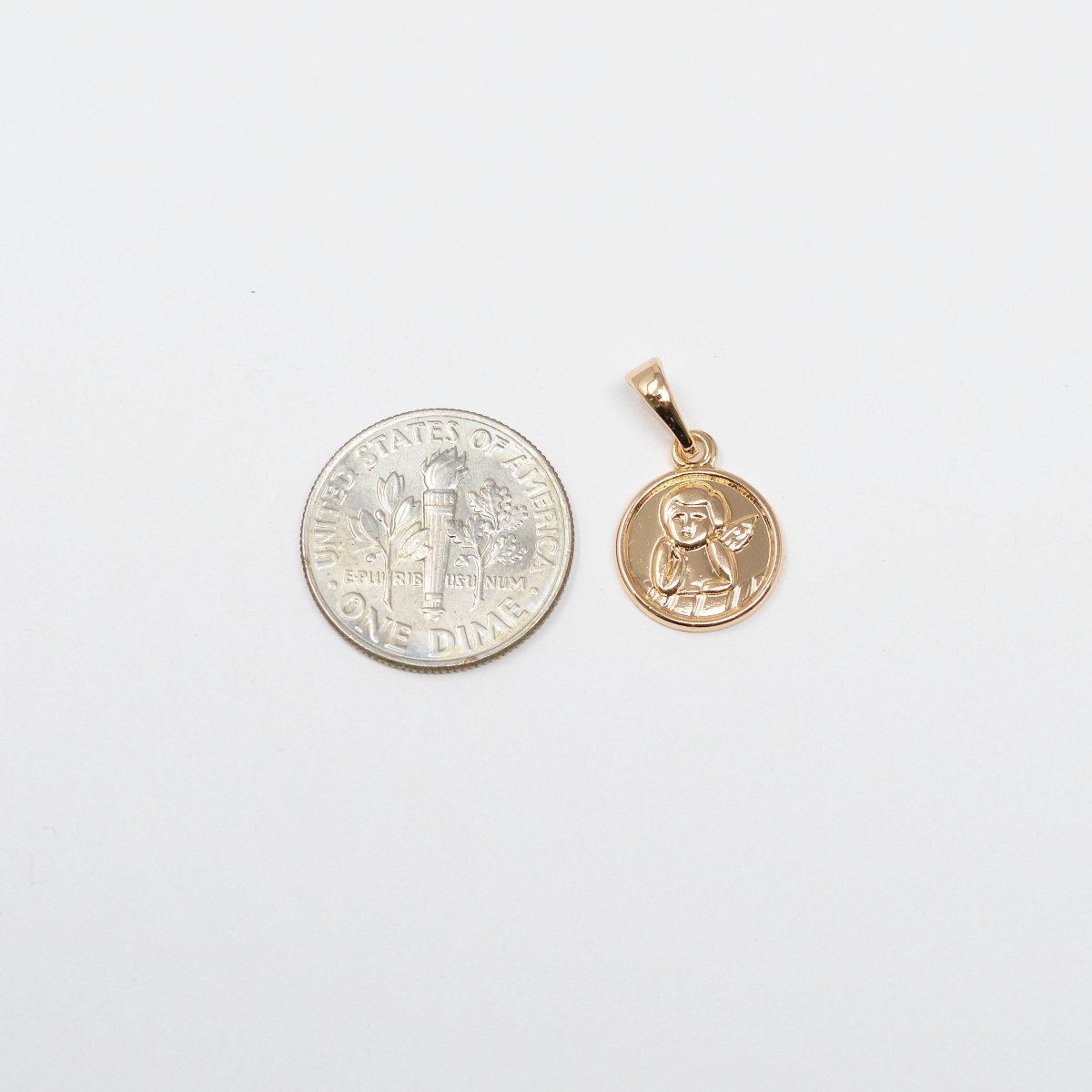 Tiny Angel Charm 18K Gold Filled Cherub Charms Round Disc Charm for Valentine's Day Love Jewelry Supply Love Friendship Jewelry J-269 - DLUXCA