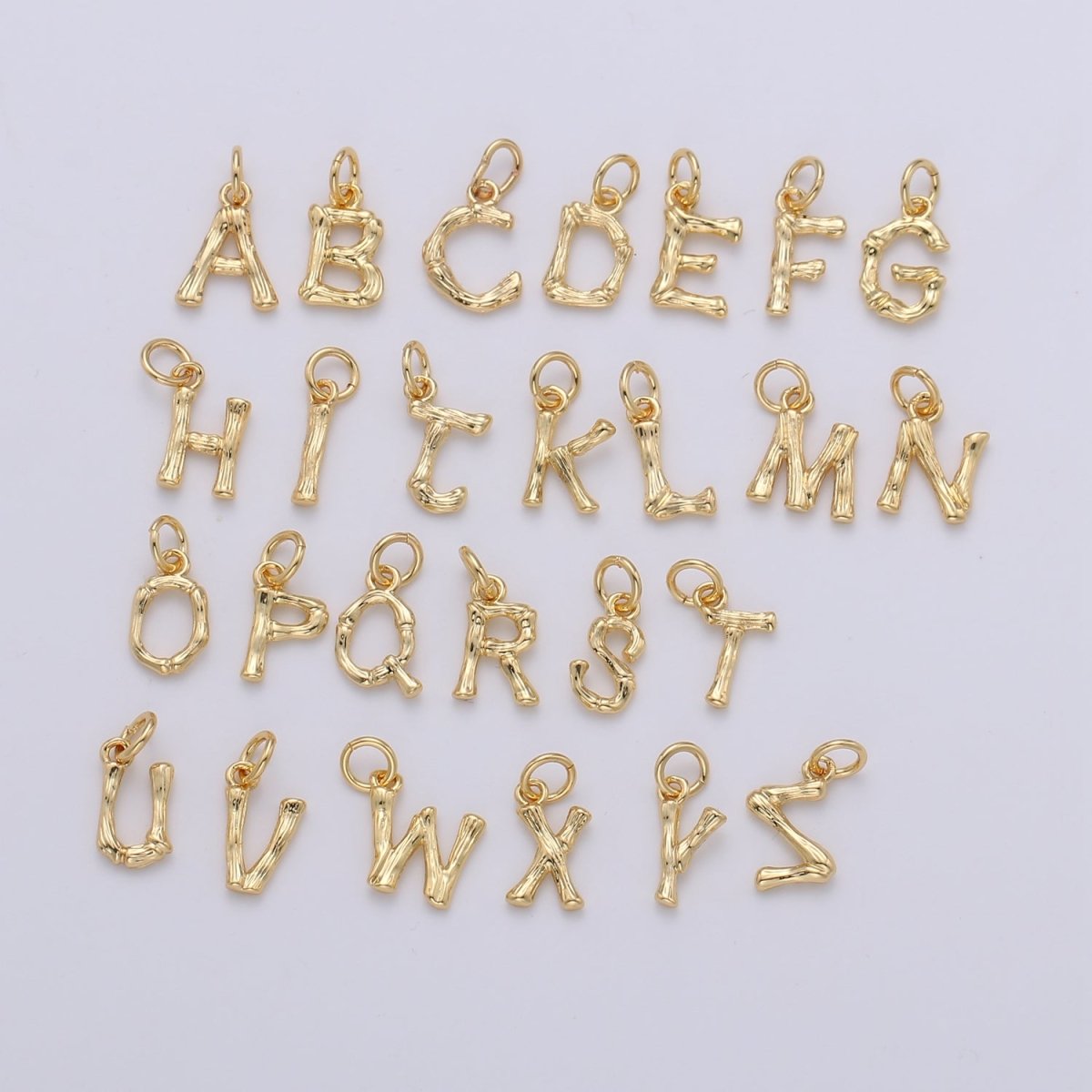 Tiny Bamboo Initial, Letter Alphabet bamboo charms Dainty Gold bamboo Pendant Charm for Necklace Bracelet Earring Component A-057 to A-069 - DLUXCA