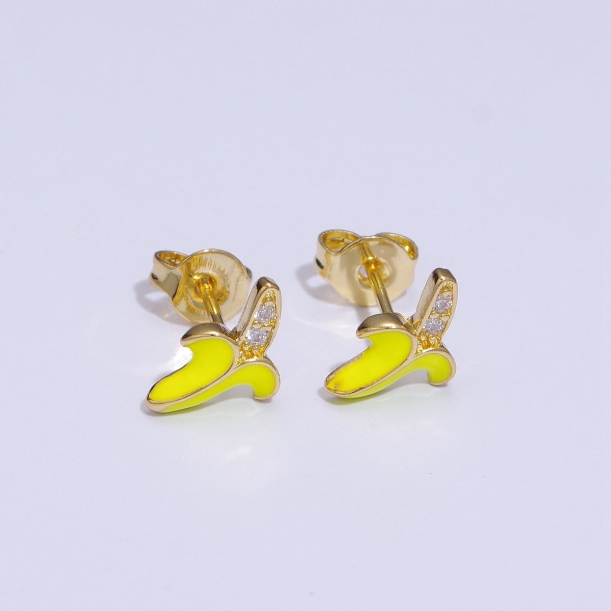 Tiny banana stud earrings, dainty banana earrings, unique fruit earrings, fruit jewelry T-150 ~ T-154 - DLUXCA
