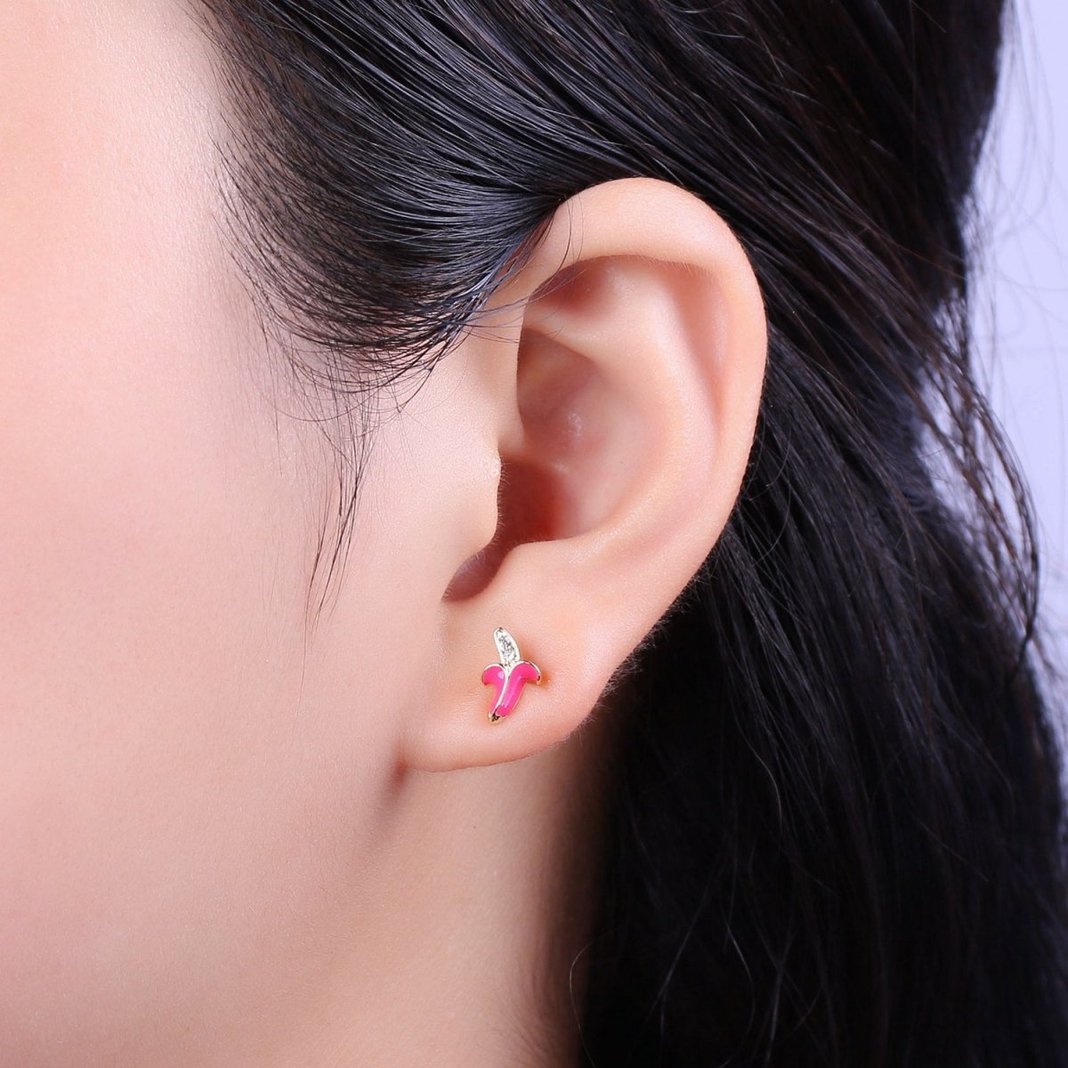 Tiny banana stud earrings, dainty banana earrings, unique fruit earrings, fruit jewelry T-150 ~ T-154 - DLUXCA