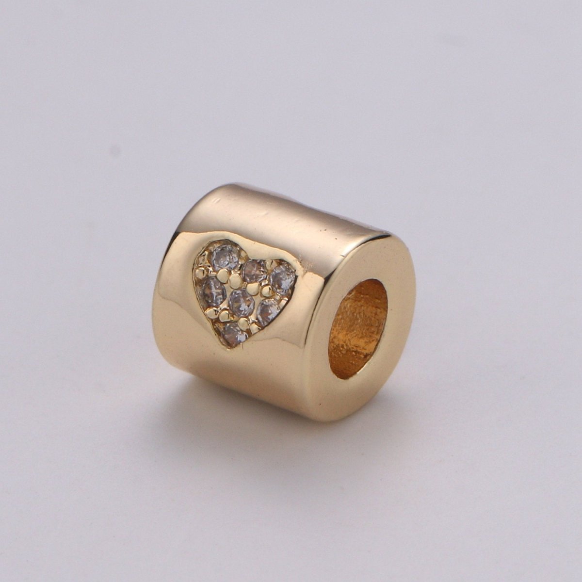 Tiny Beads 6mm Bead CZ Gold Beads Heart Beads cylinder Cubic Beads for Bracelet Necklace Supply Large Hole Beads 3mm hole - DLUXCA