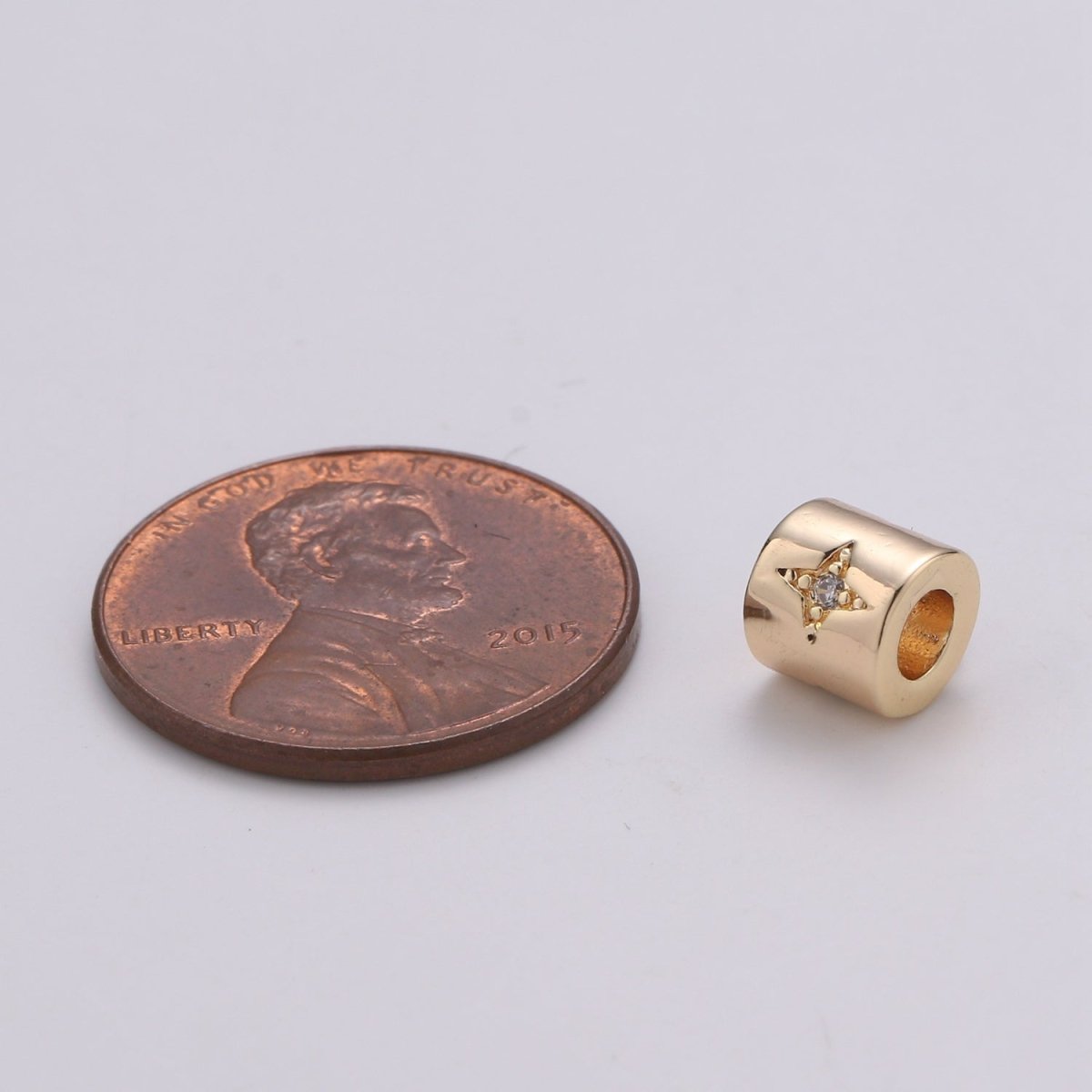 Tiny Beads 6mm Bead CZ Gold Beads Star Beads cylinder Cubic Beads for Bracelet Necklace Supply Large Hole Beads 3mm hole - DLUXCA