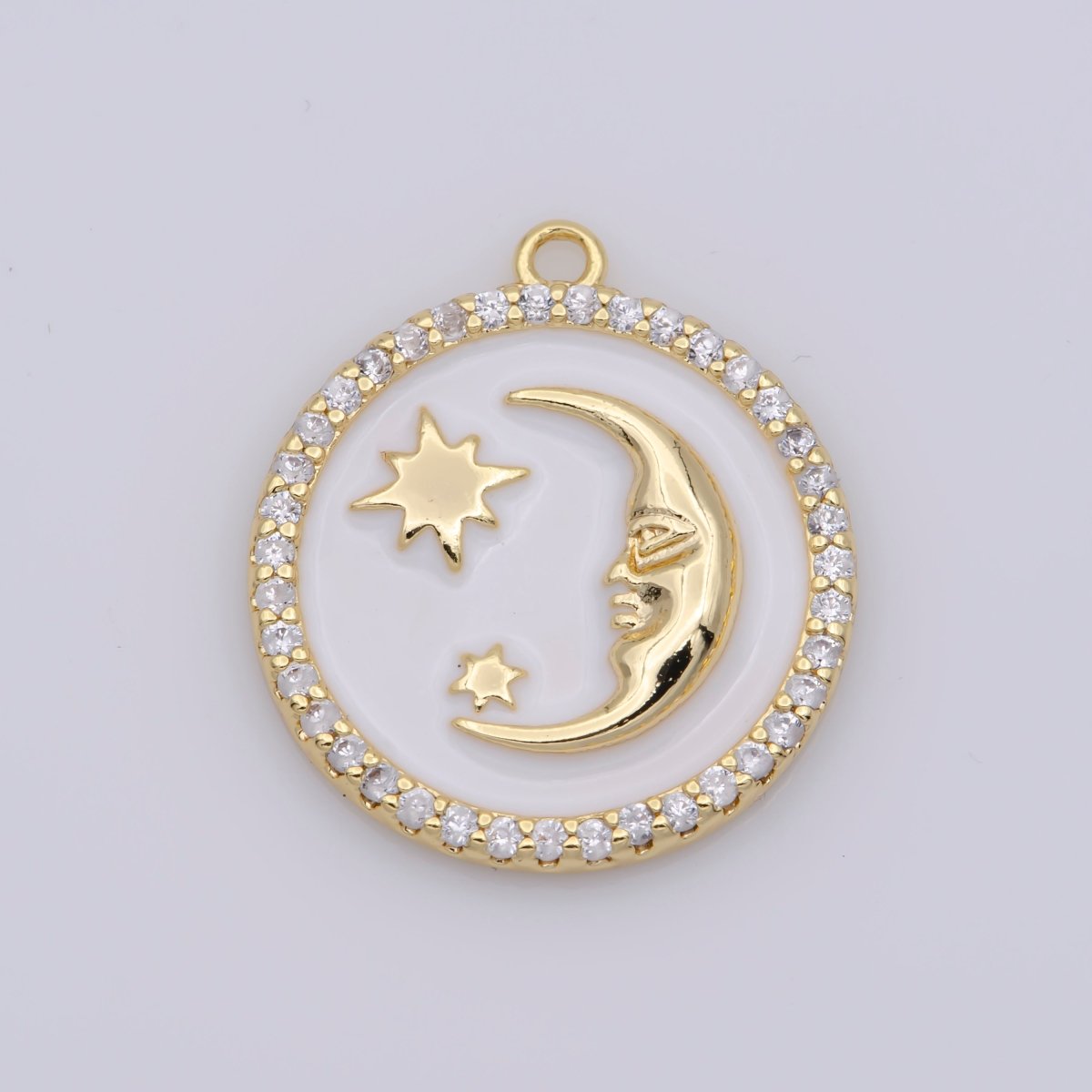 Tiny Celestial Charm White Blue Enamel Moon and Star Charms with Micro Pave Coin Base Moon Charms Jewelry Supplies M-906 - DLUXCA