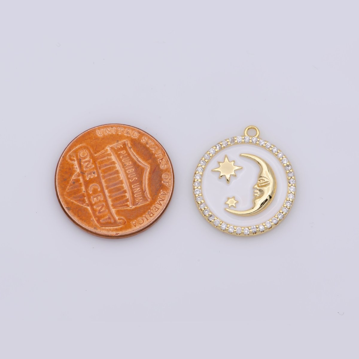 Tiny Celestial Charm White Blue Enamel Moon and Star Charms with Micro Pave Coin Base Moon Charms Jewelry Supplies M-906 - DLUXCA