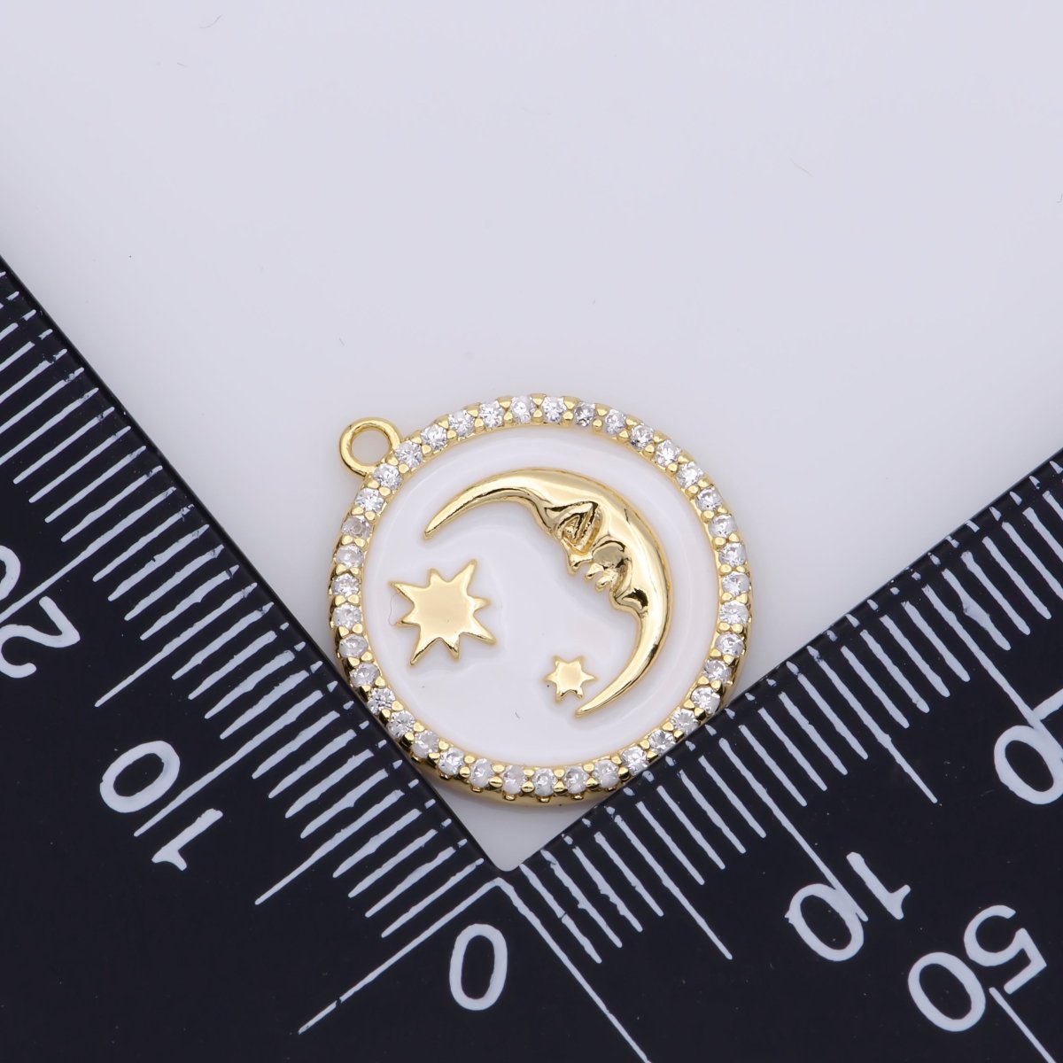 Tiny Celestial Charm White Blue Enamel Moon and Star Charms with Micro Pave Coin Base Moon Charms Jewelry Supplies M-906 - DLUXCA