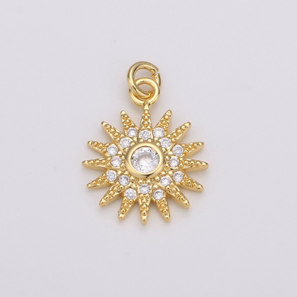 Tiny Celestial Pendant Gold Clear Micro Pave Mini Sun Sunburst StarBURST Sun Sunburst Charm Dainty Jewelry Charm Cubic Zirconia D-194 N-179 - DLUXCA