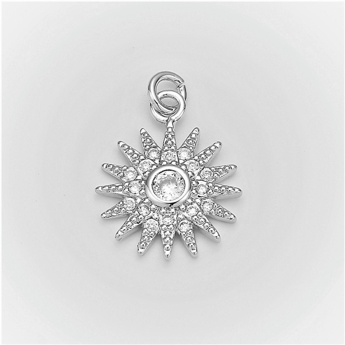 Tiny Celestial Pendant Gold Clear Micro Pave Mini Sun Sunburst StarBURST Sun Sunburst Charm Dainty Jewelry Charm Cubic Zirconia D-194 N-179 - DLUXCA