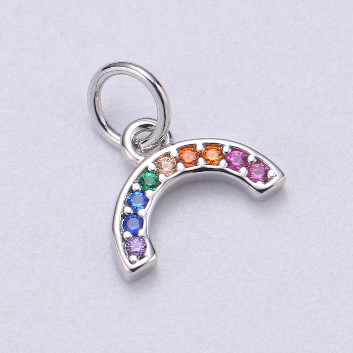 Tiny Colorful CZ Micro Pave Rainbow Charm, Cubic Zirconia Rainbow Pave Necklace Pendant Bracelet Charm Earring Charm in 18k gold filled C-410 E-163 - DLUXCA
