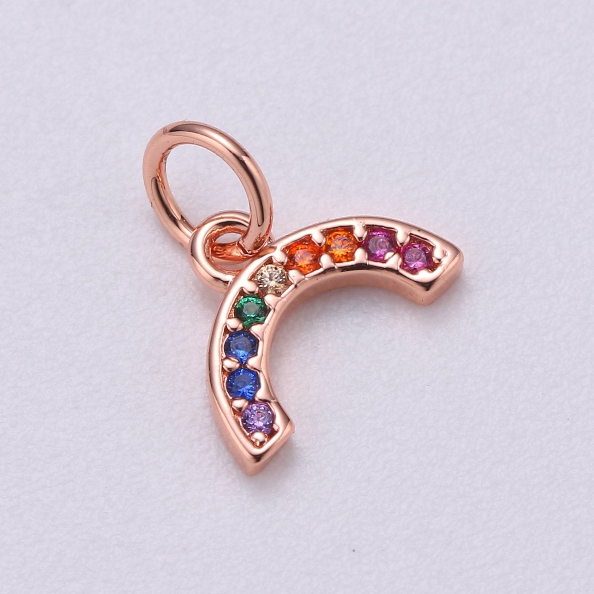 Tiny Colorful CZ Micro Pave Rainbow Charm, Cubic Zirconia Rainbow Pave Necklace Pendant Bracelet Charm Earring Charm in 18k gold filled C-410 E-163 - DLUXCA