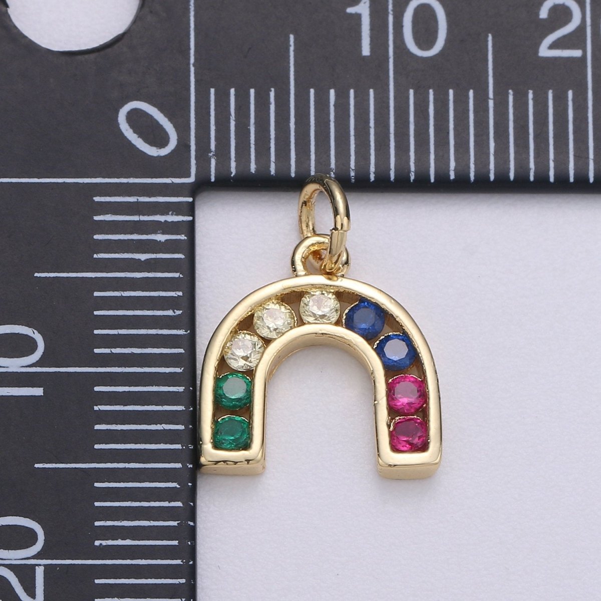 Tiny Colorful CZ Micro Pave Rainbow Charm, Cubic Zirconia, Rainbow Pave Necklace Pendant Bracelet Charm Earring Charm Supply C-464 - DLUXCA