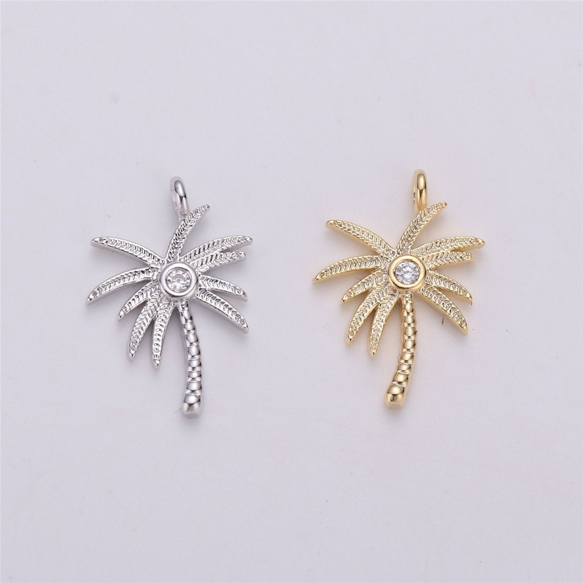 Tiny crystal Palm Tree in gold Filled Dainty palm tree Pendant Necklace Earring Bracelet Charm for Jewelry Making SupplyC-542 - DLUXCA