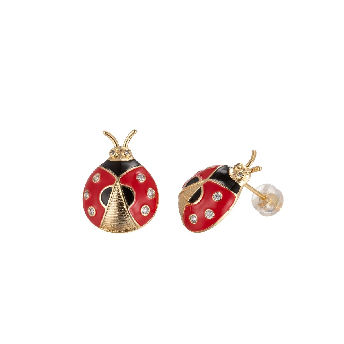 Tiny Cute Ladybug Stud Earrings CZ Mini Animal Bug Nature Casual Daily Wear Earring Jewelry P-153 - DLUXCA