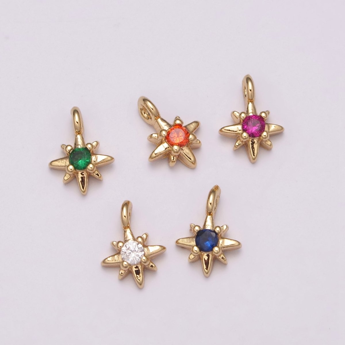 Tiny CZ 8 Point Star Cubic Zirconia Small Starburst North Star Pendant - 16K Gold Filled CZ Drop Charm Pendant, Celestial Jewelry, Pointed Star N-165 - N-169 - DLUXCA