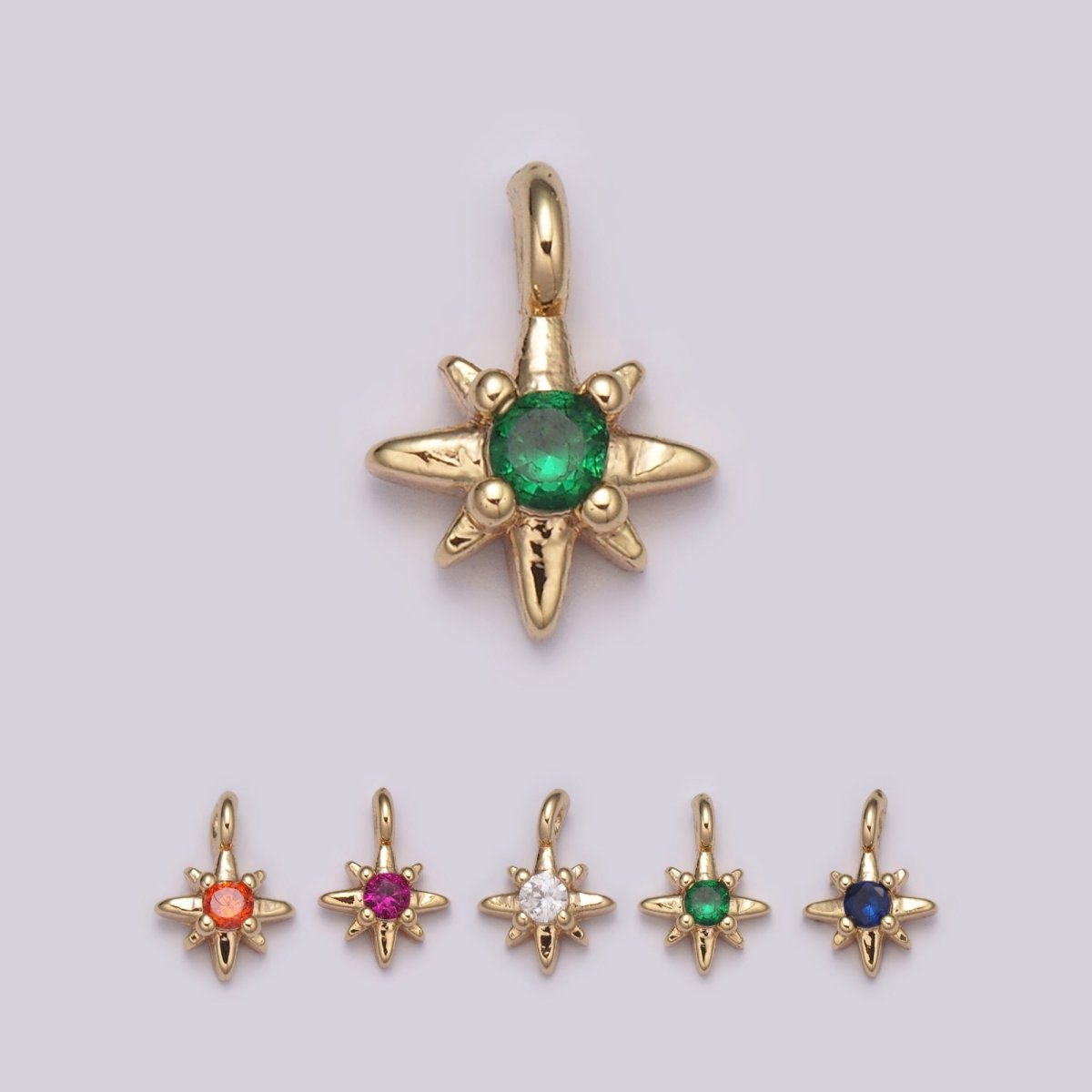Tiny CZ 8 Point Star Cubic Zirconia Small Starburst North Star Pendant - 16K Gold Filled CZ Drop Charm Pendant, Celestial Jewelry, Pointed Star N-165 - N-169 - DLUXCA