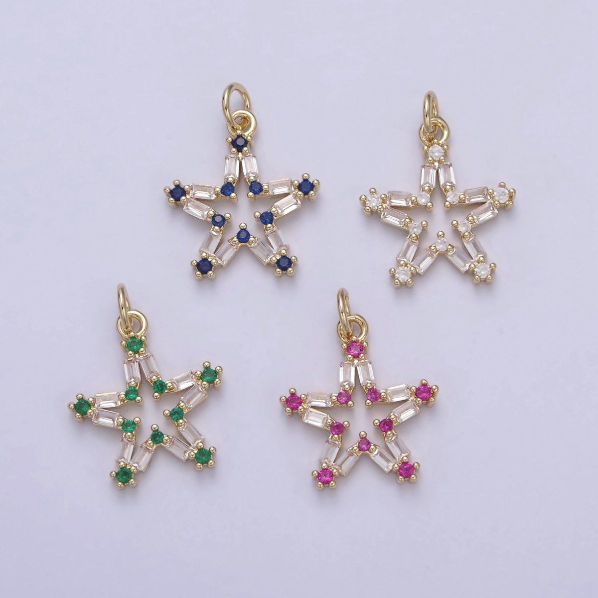 Tiny CZ Bright Stars Cubic Zirconia Small Starburst North Star Pendant - Gold Filled CZ Drop Charm Pendant, Celestial Jewelry, Pointed Stars N-421 - N-424 - DLUXCA