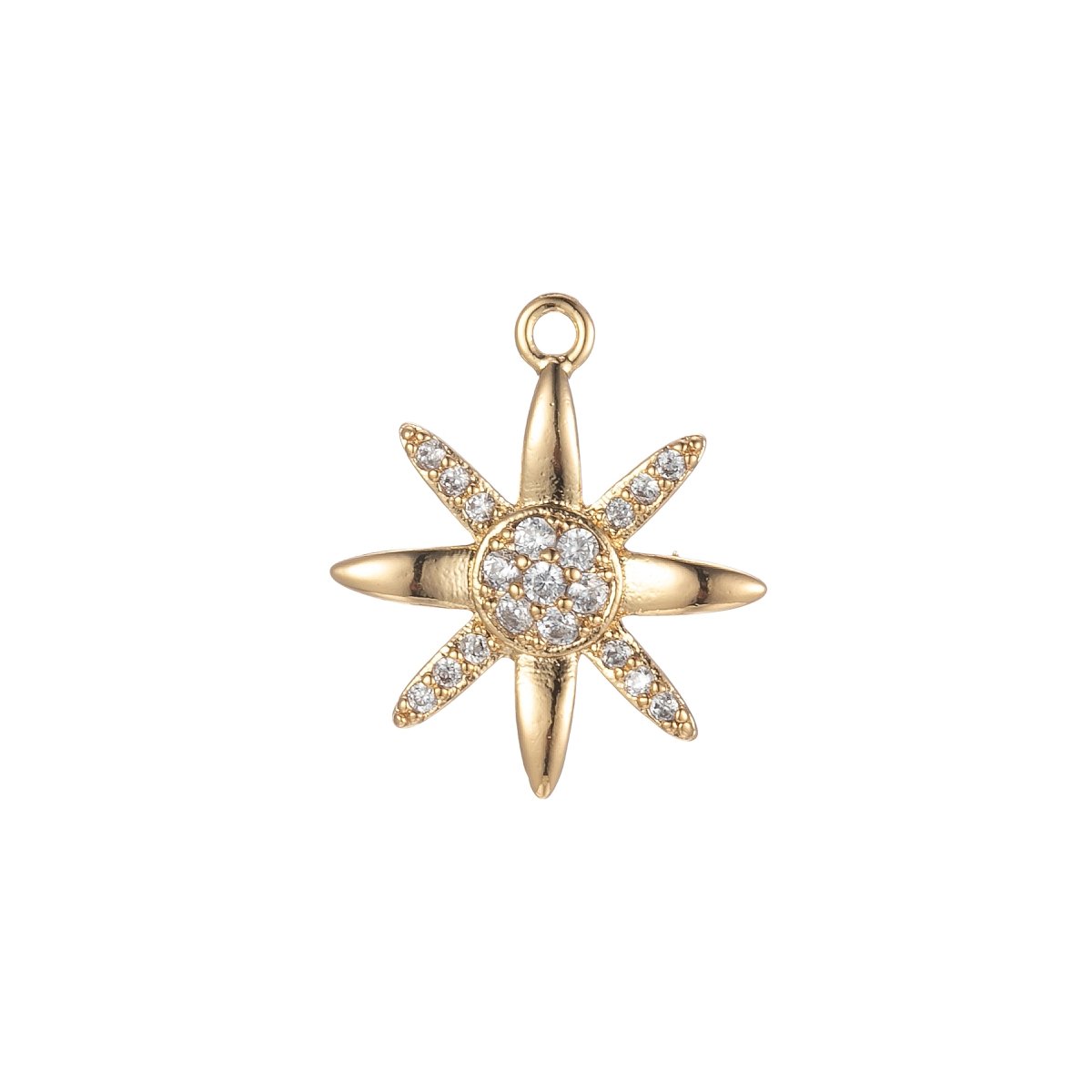 Tiny CZ North Star Cubic Zirconia Small Starburst 8 point Star Pendant - Gold CZ Drop Charm Pendant, Celestial Jewelry, Pointed Star E-854 - DLUXCA