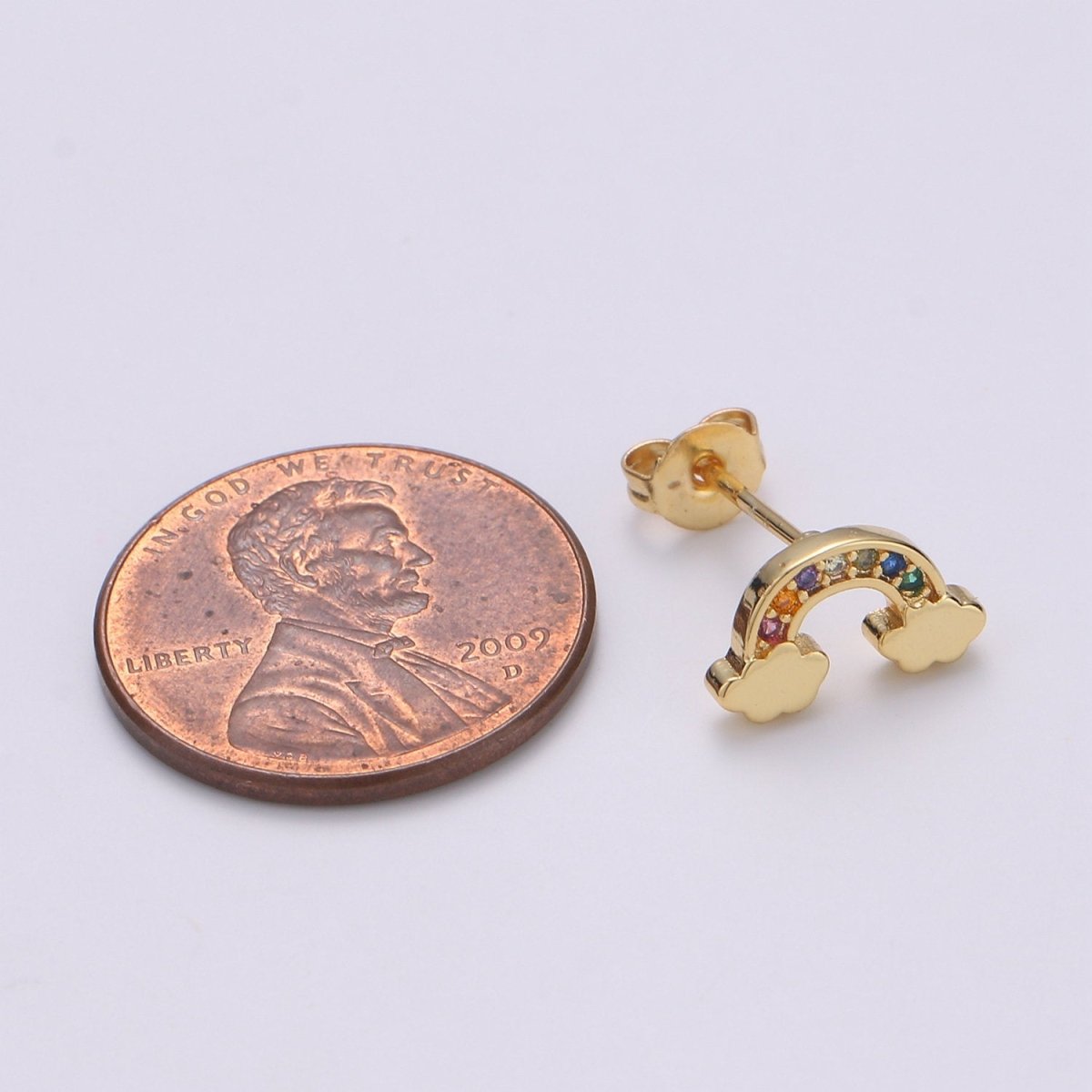 Tiny CZ Rainbow Stud Earrings Dainty Multi Color Cloud Stud Earring Gold Minimalist Jewelry for her christmas gift Q-260 - DLUXCA