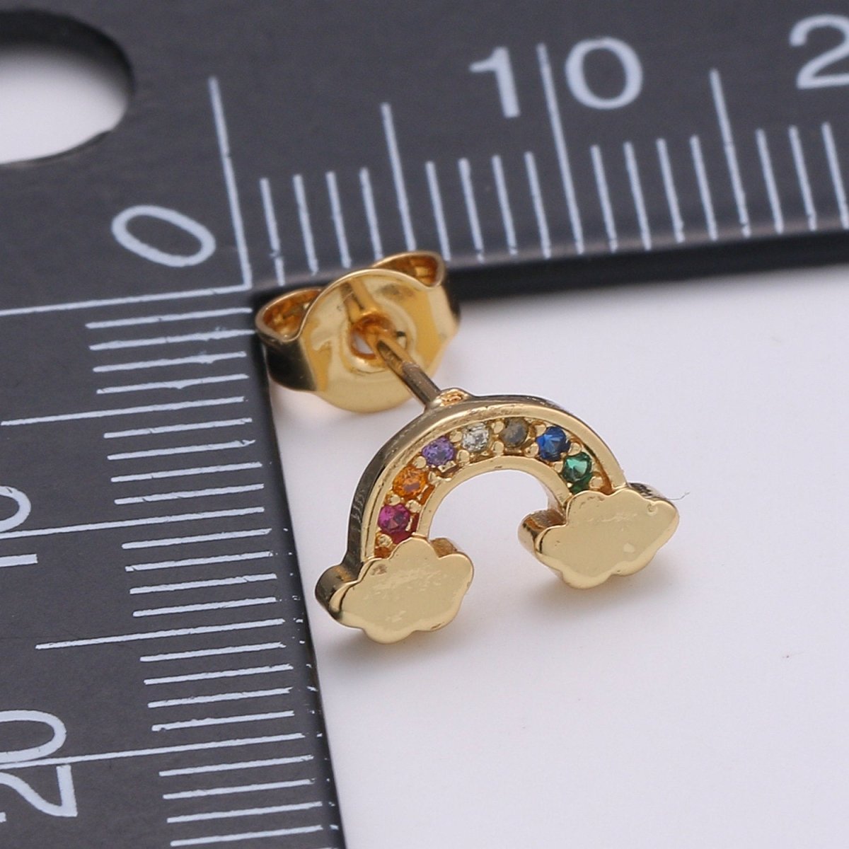 Tiny CZ Rainbow Stud Earrings Dainty Multi Color Cloud Stud Earring Gold Minimalist Jewelry for her christmas gift Q-260 - DLUXCA